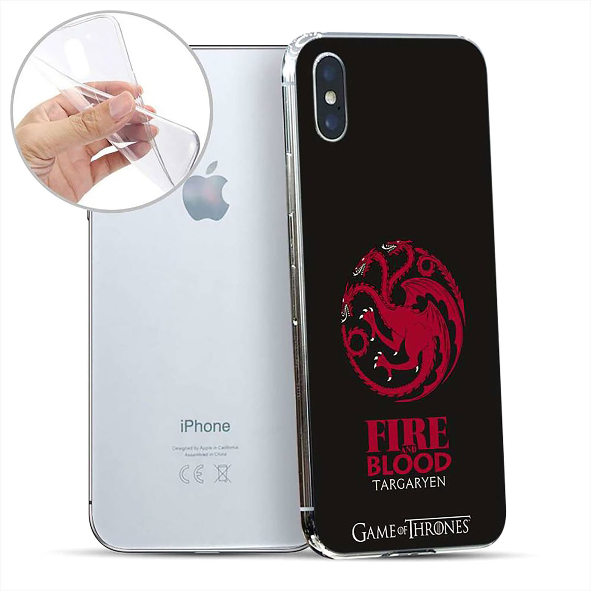 Imagen del producto Game of Thrones - Funda de silicona negra para iPhone X / XS con el escudo de Targaryen