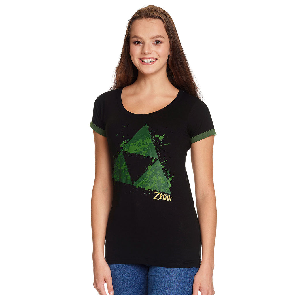 Imagen del producto Zelda - Camiseta Negra Mujer Triforce Splatter