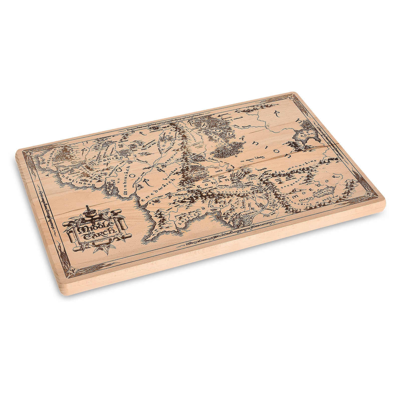 Imagen del producto Señor de los Anillos - Tabla de cortar de madera de haya con mapa de la Tierra Media