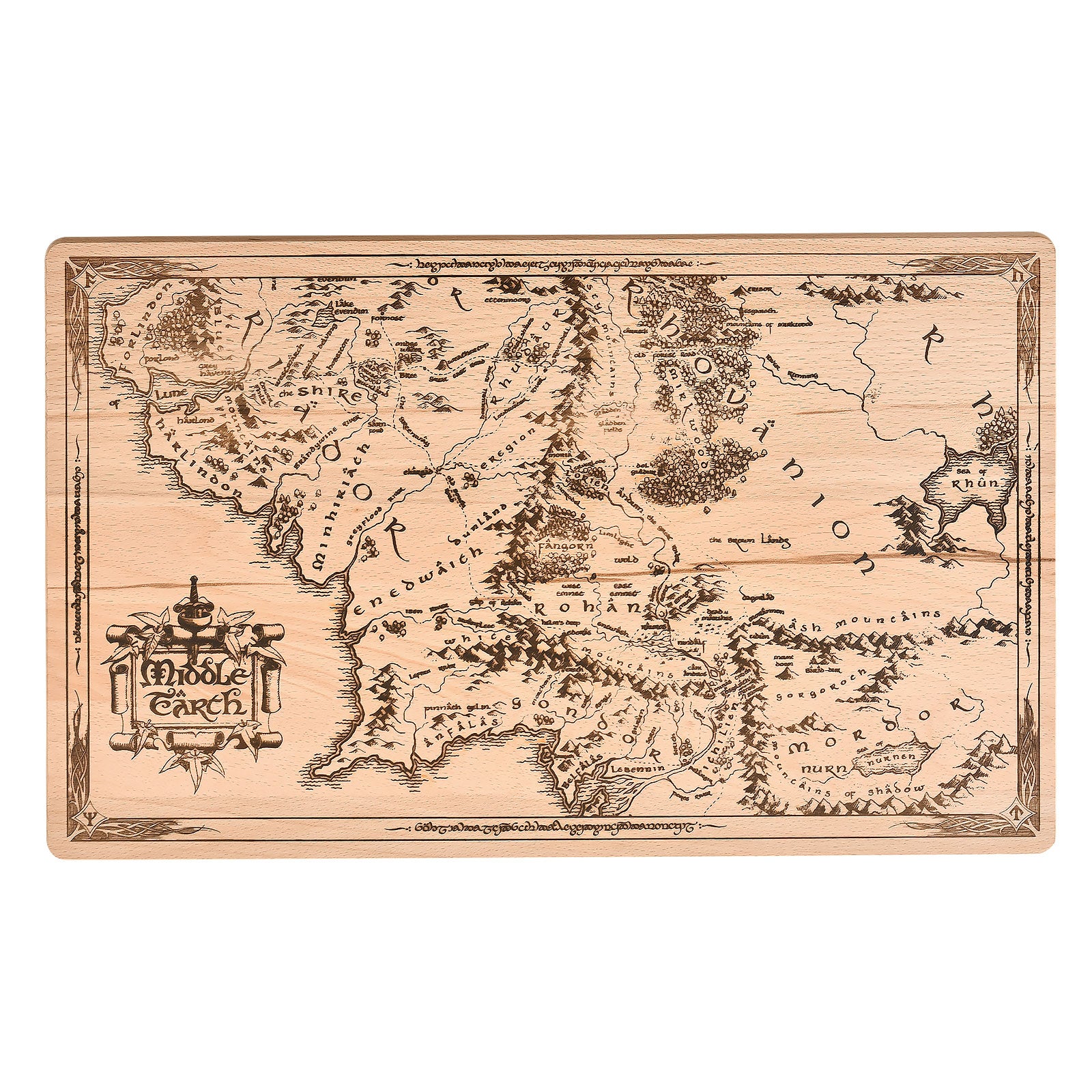 Imagen del producto Señor de los Anillos - Tabla de cortar de madera de haya con mapa de la Tierra Media