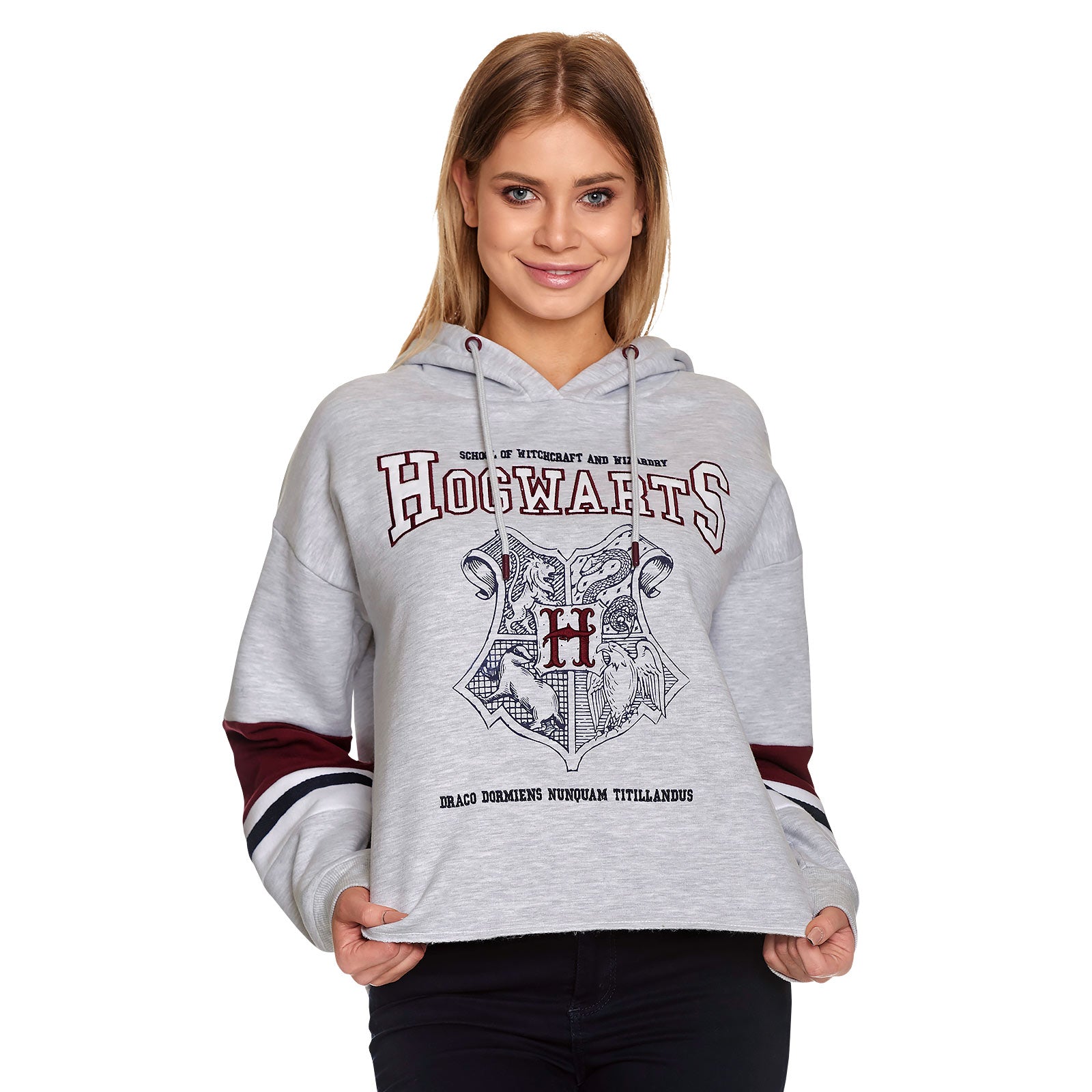 Imagen del producto Harry Potter - Hogwarts School Crop Hoodie para mujer gris