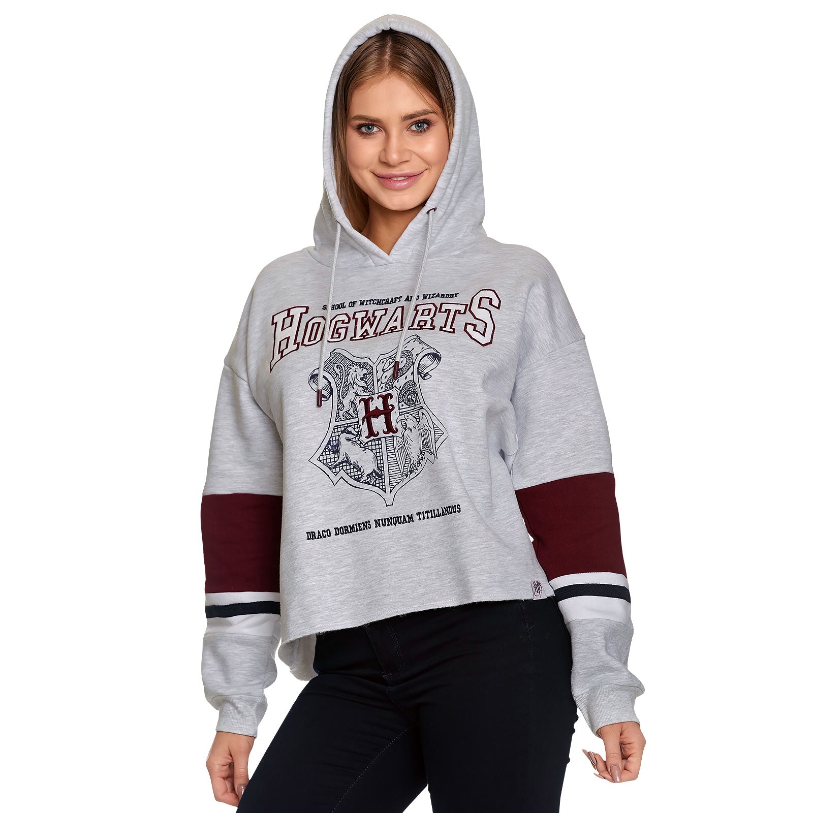 Imagen del producto Harry Potter - Hogwarts School Crop Hoodie para mujer gris