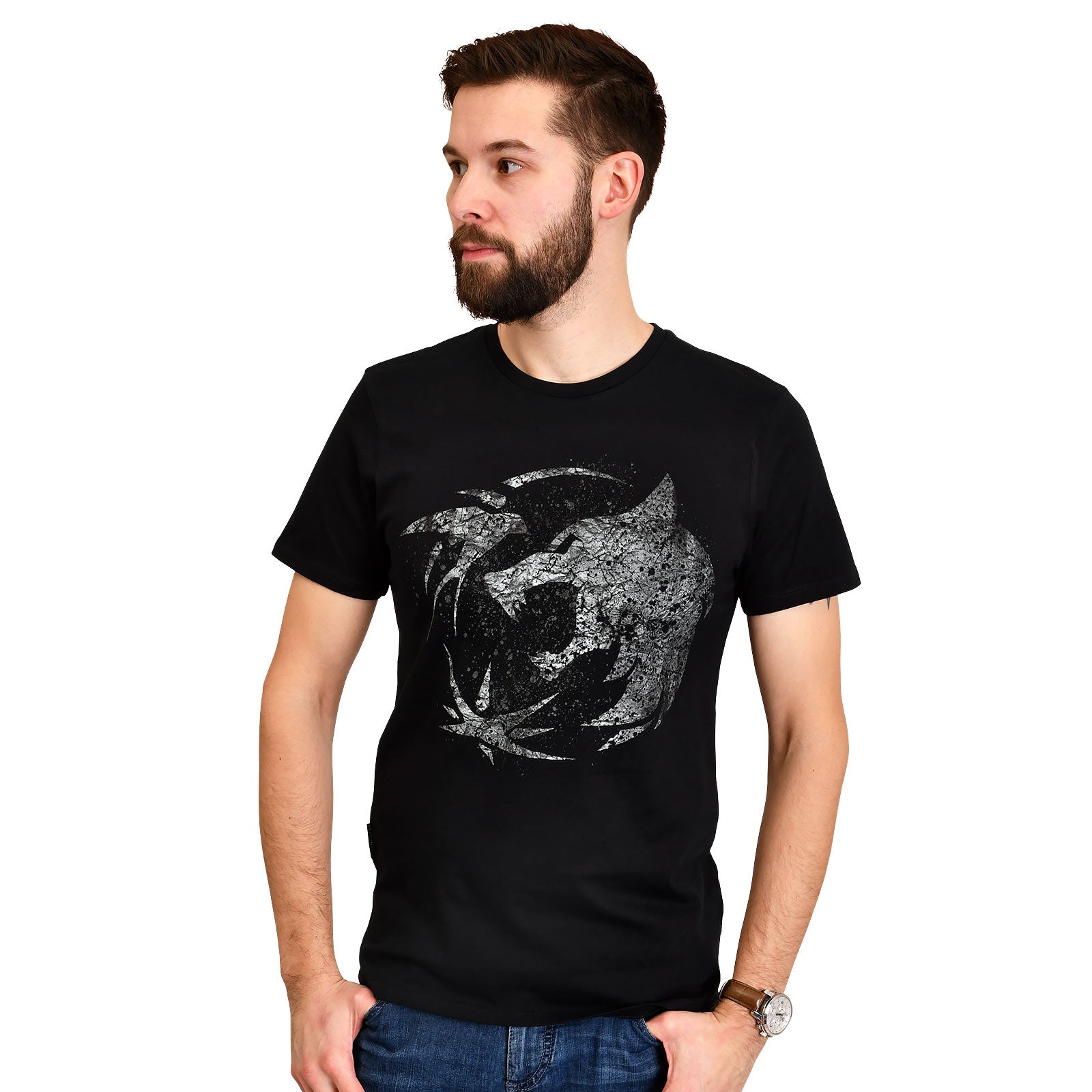 Imagen del producto Camiseta con emblema de lobo para fans de Witcher, negra
