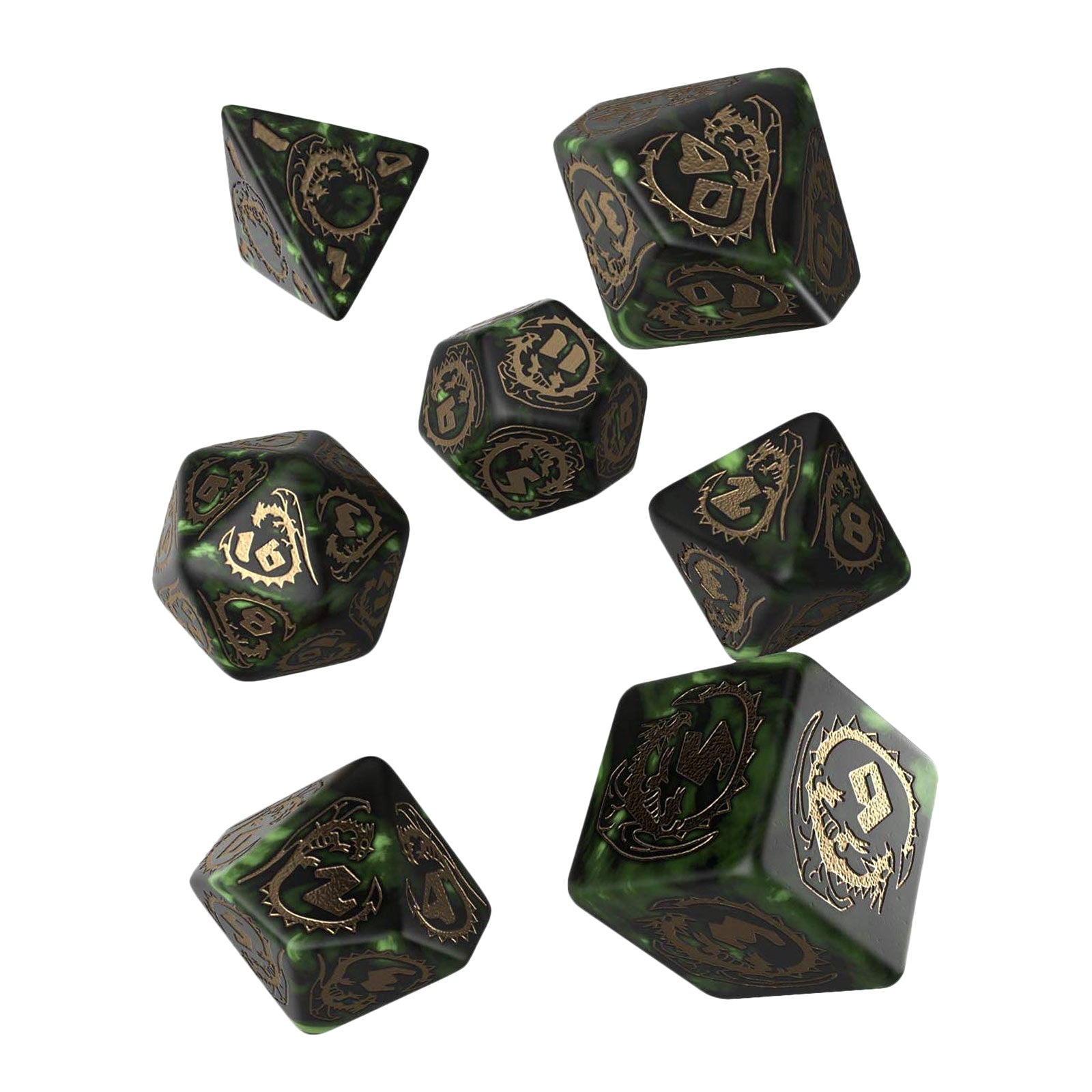 Imagen del producto Set de dados RPG Dragons 7 piezas verde
