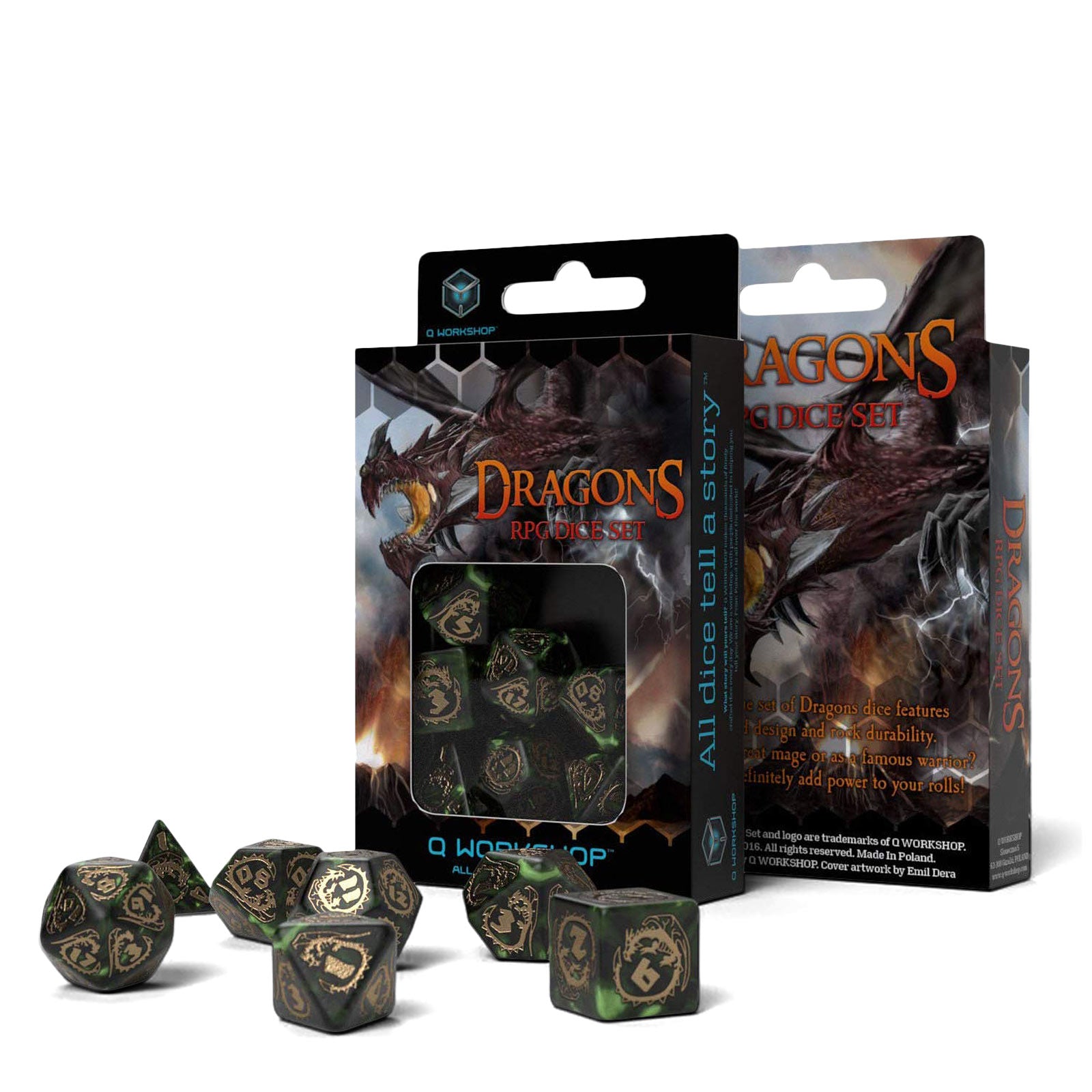 Imagen del producto Set de dados RPG Dragons 7 piezas verde