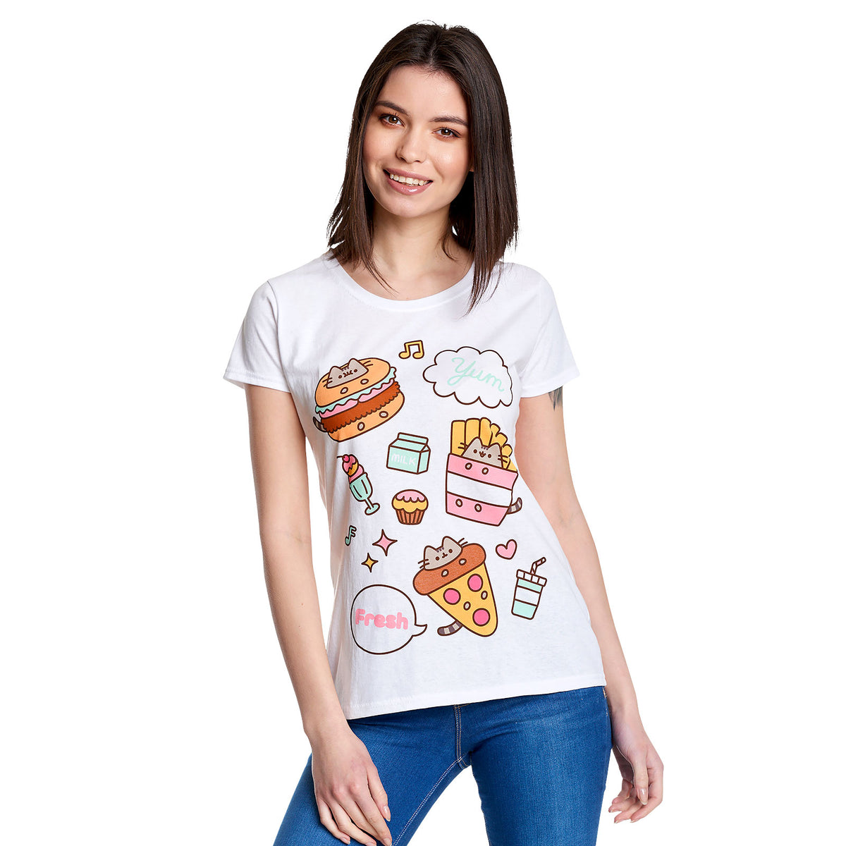 Imagen del producto Pusheen - Camiseta de comida para mujer en blanco