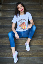 Imagen del producto Pusheen - ¿Quieres una pizza de mí? Camiseta gris