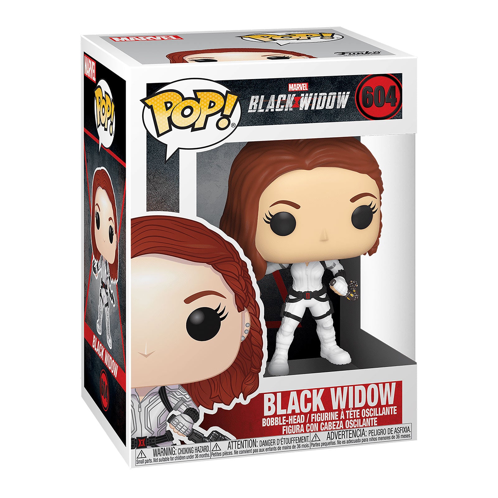 Imagen del producto Figura Funko Pop de Black Widow en traje blanco con cabeza oscilante