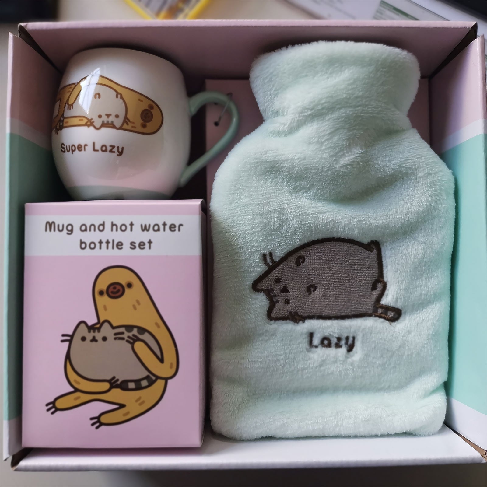 Imagen del producto Pusheen - Botella de agua caliente perezosa con taza