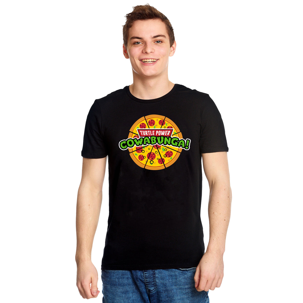 Imagen del producto Camiseta de pizza Cowabunga para fans de Ninja Turtles negra