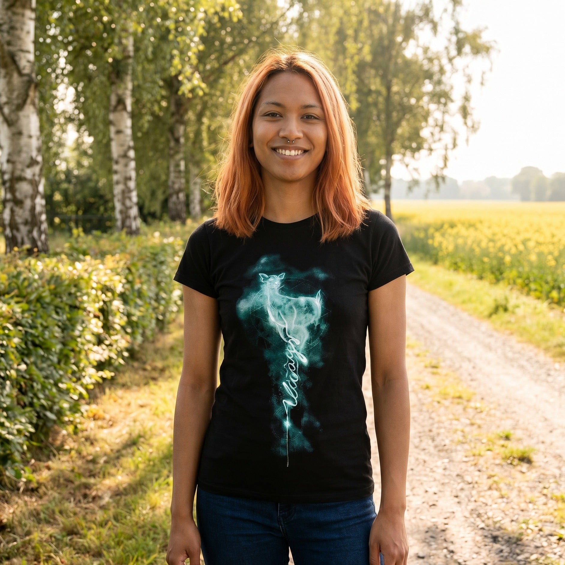 Imagen del producto Camiseta de mujer Snape Patronus Always negra - Harry Potter