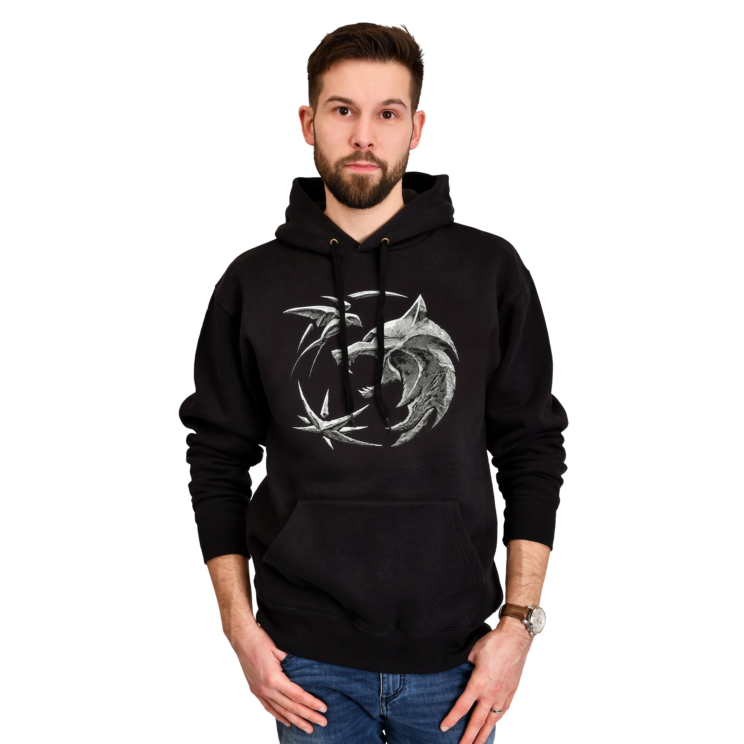 Imagen del producto Witcher - Sudadera con capucha con emblema de lobo negra