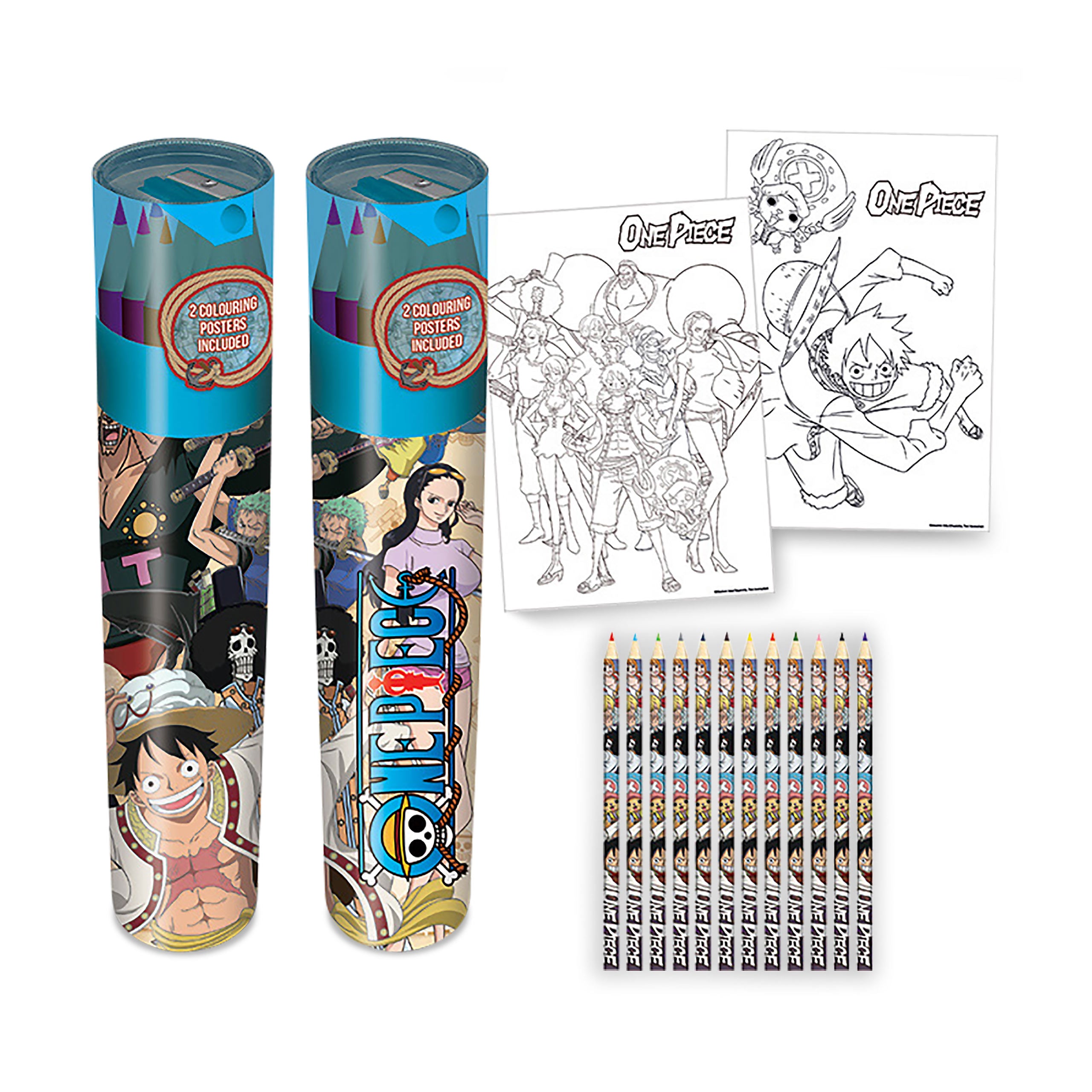 Imagen del producto One Piece - Set de cajas de lápices de 12 con 2 imágenes para colorear