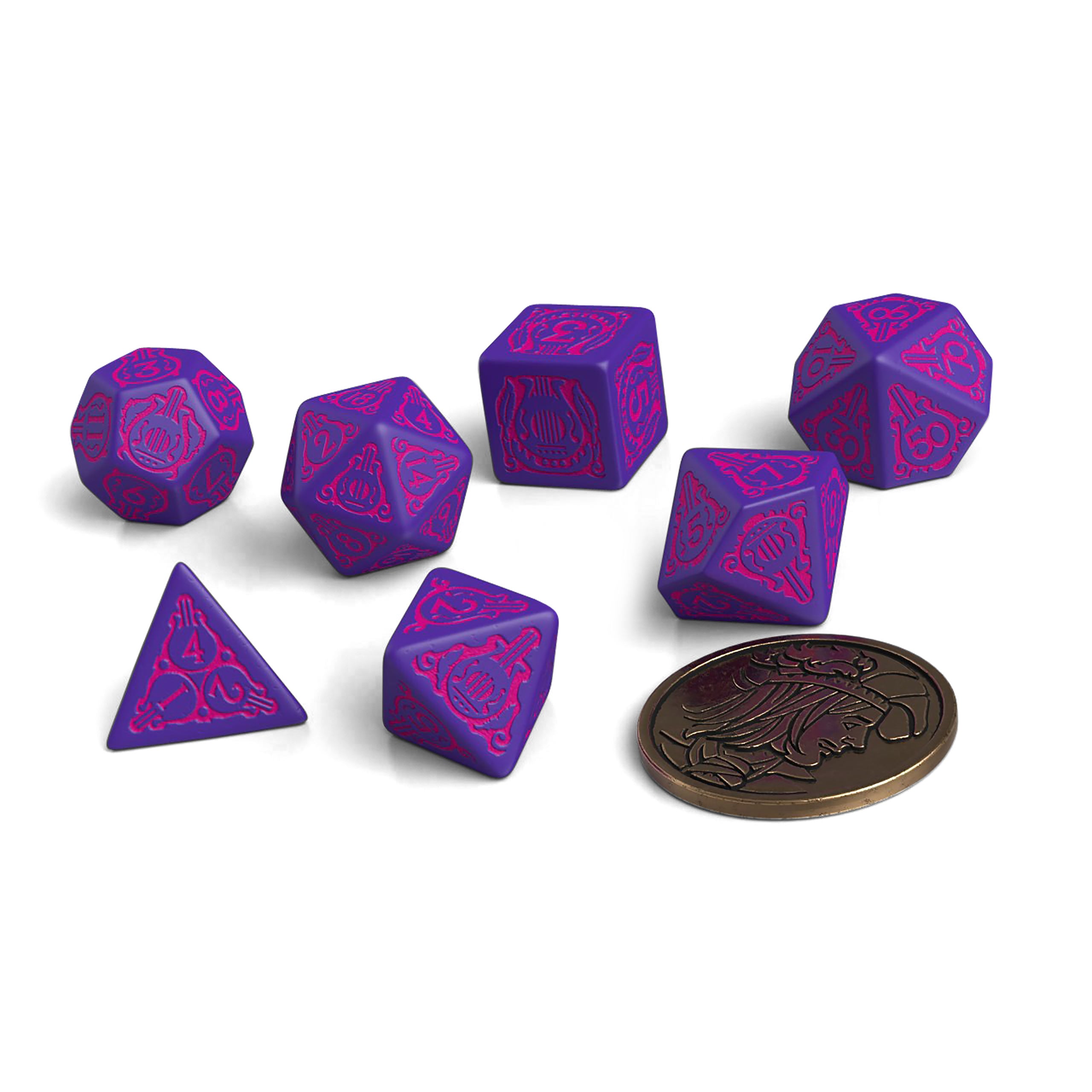 Imagen del producto Witcher - Dandelion Conquistador de Corazones Set de Dados RPG 7 piezas con Moneda de Colección