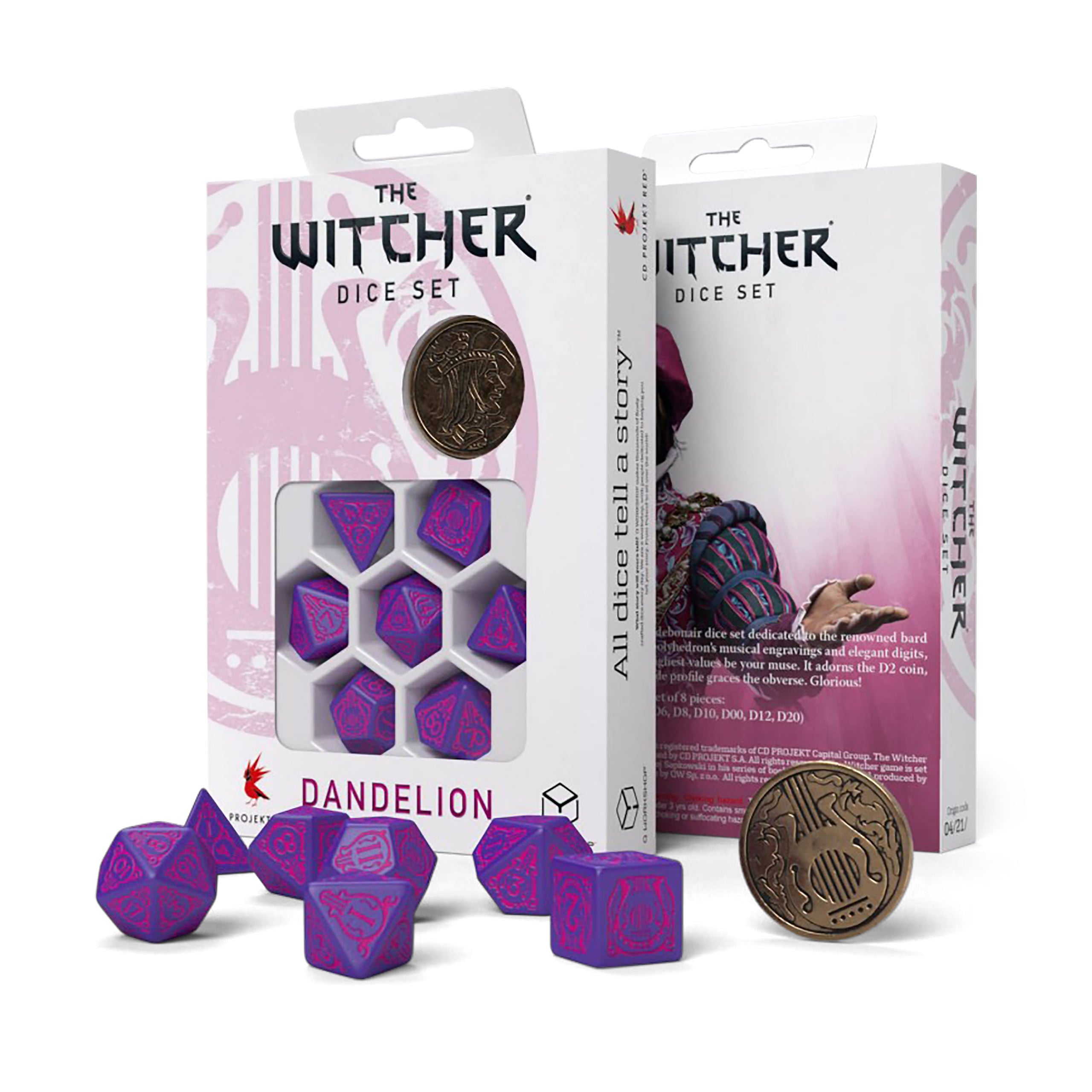 Imagen del producto Witcher - Dandelion Conquistador de Corazones Set de Dados RPG 7 piezas con Moneda de Colección