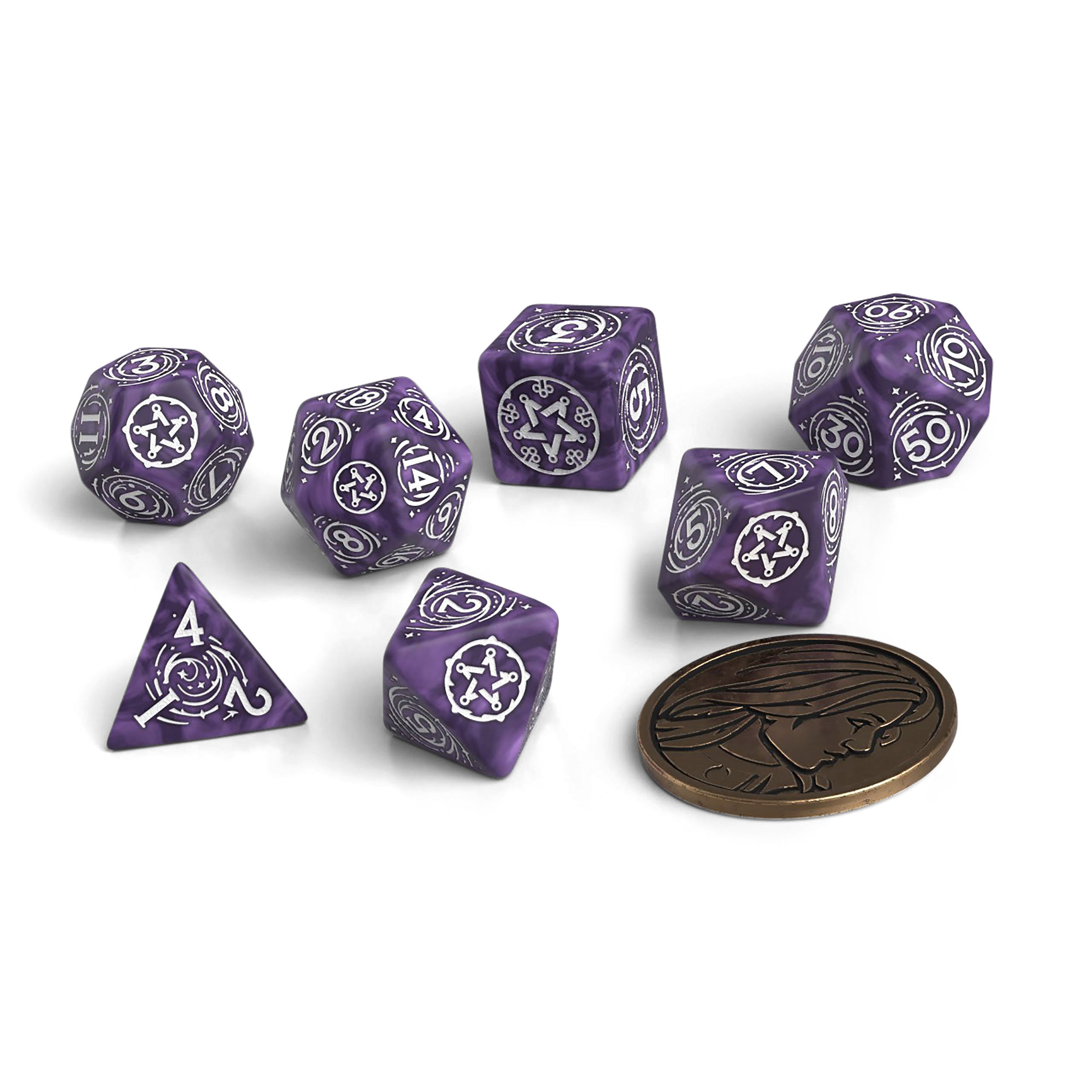 Imagen del producto Witcher - Yennefer Lilac & Gooseberries RPG Set de Dados 7 piezas con Moneda de Colección