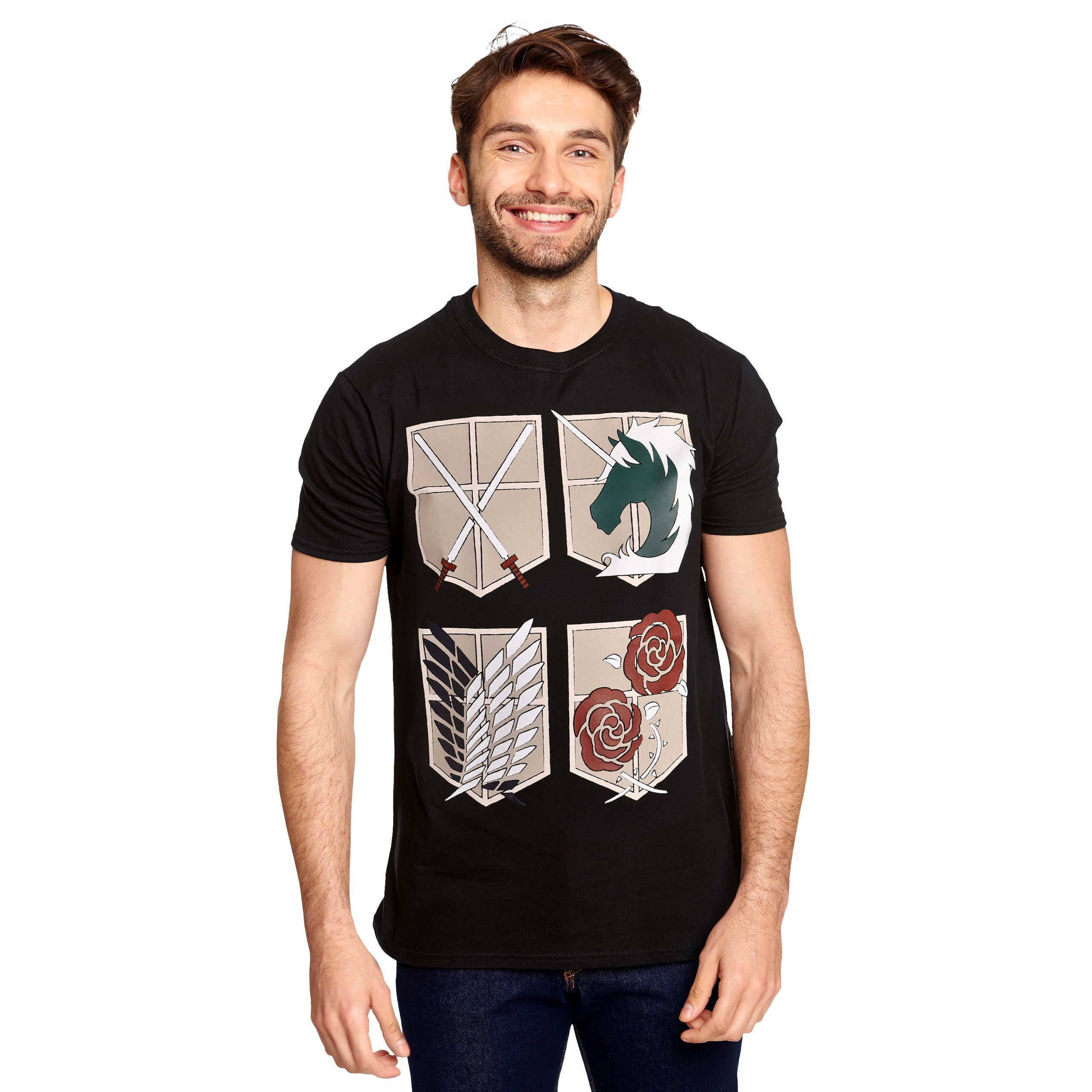 Imagen del producto Attack on Titan - Camiseta negra con escudos de las divisiones militares
