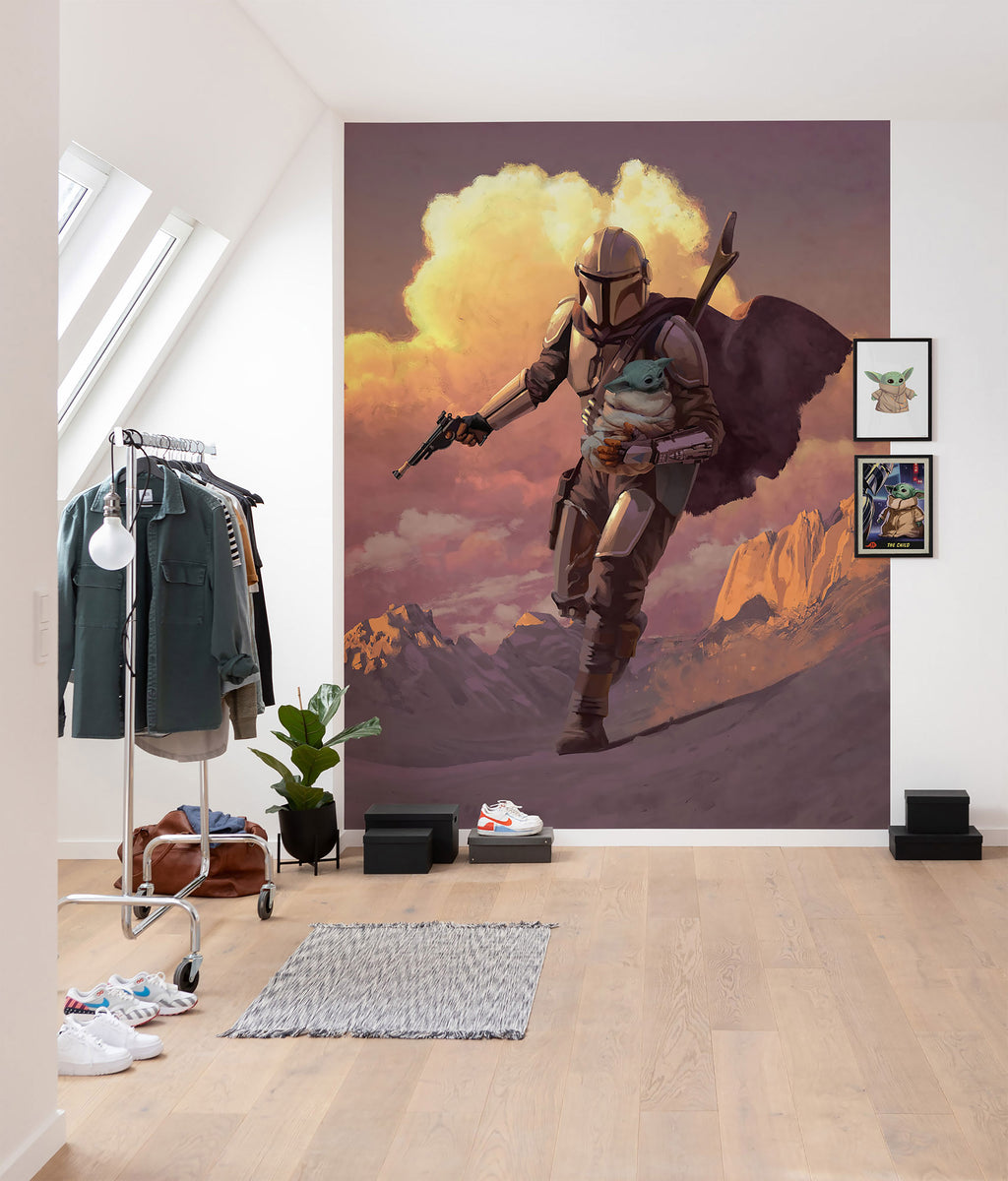 Product image Mando with Grogu Wallpaper - Star Wars The Mandalorian