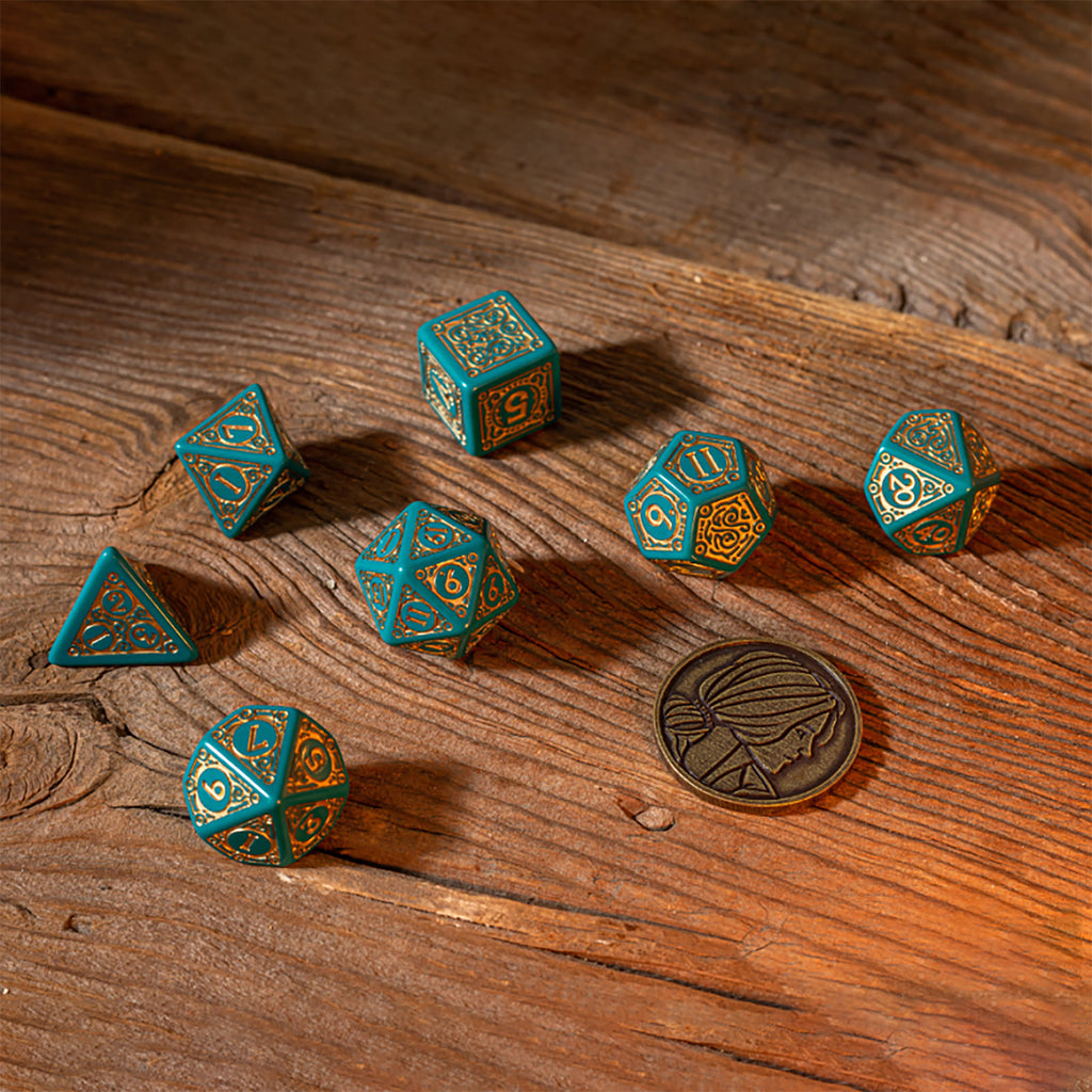 Imagen del producto Witcher - Triss Hermosa Sanadora Set de Dados RPG 7 piezas con Moneda Coleccionable