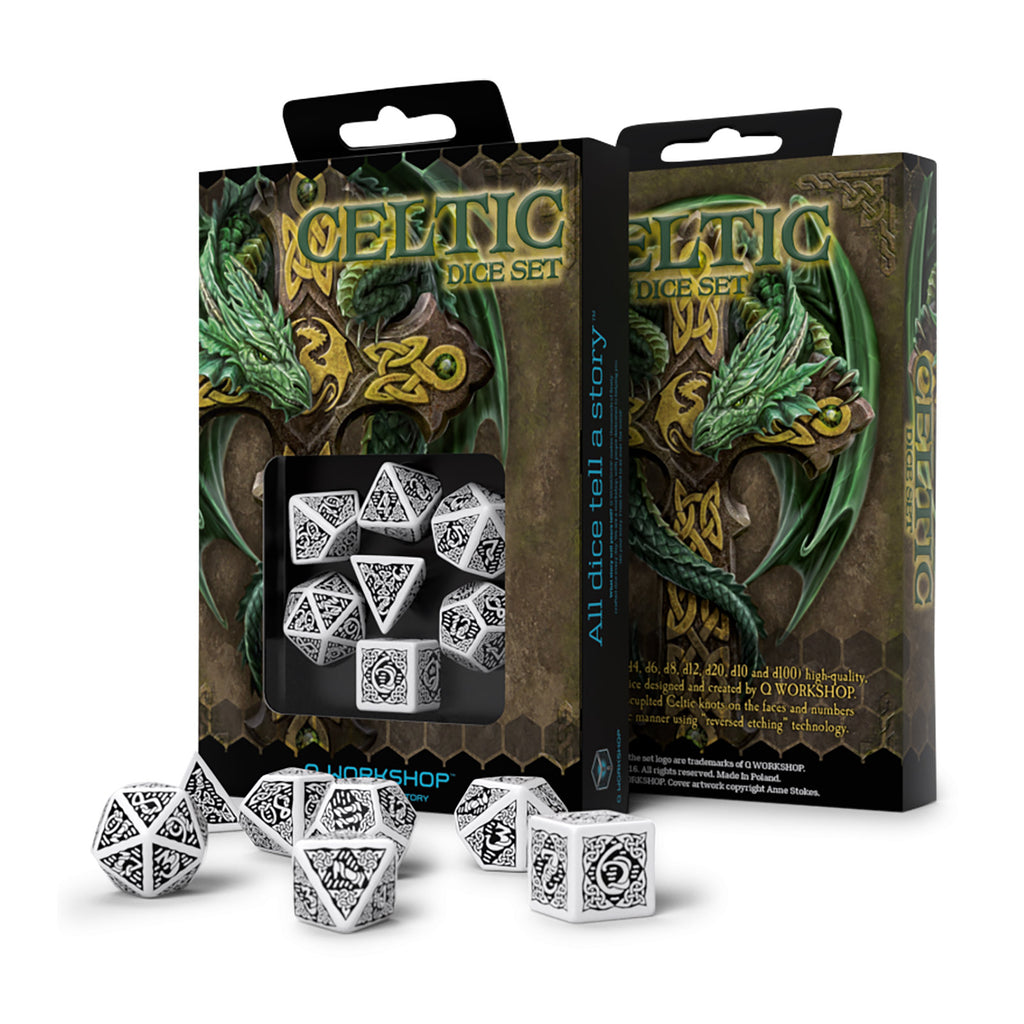 Product image Celtic 3D Revised White & Black RPG Dice Set 7pcs