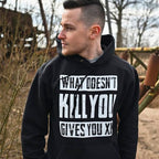 Imagen del producto Sudadera con capucha negra 'Lo que no te mata te da XP'