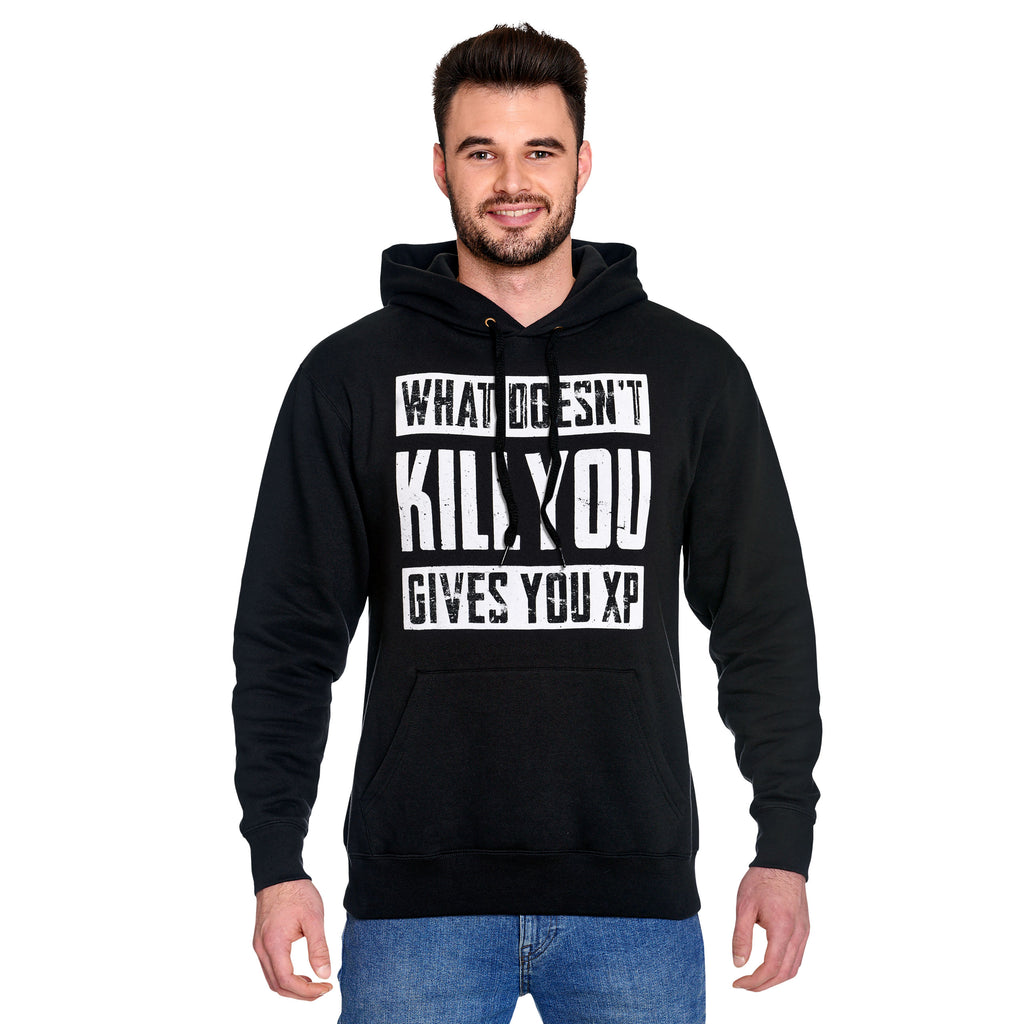 Imagen del producto Sudadera con capucha negra 'Lo que no te mata te da XP'