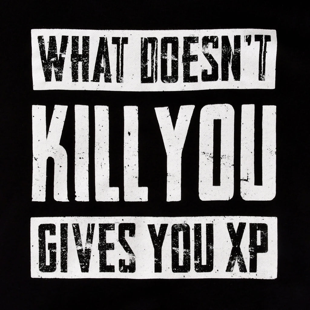 Imagen del producto Sudadera con capucha negra 'Lo que no te mata te da XP'