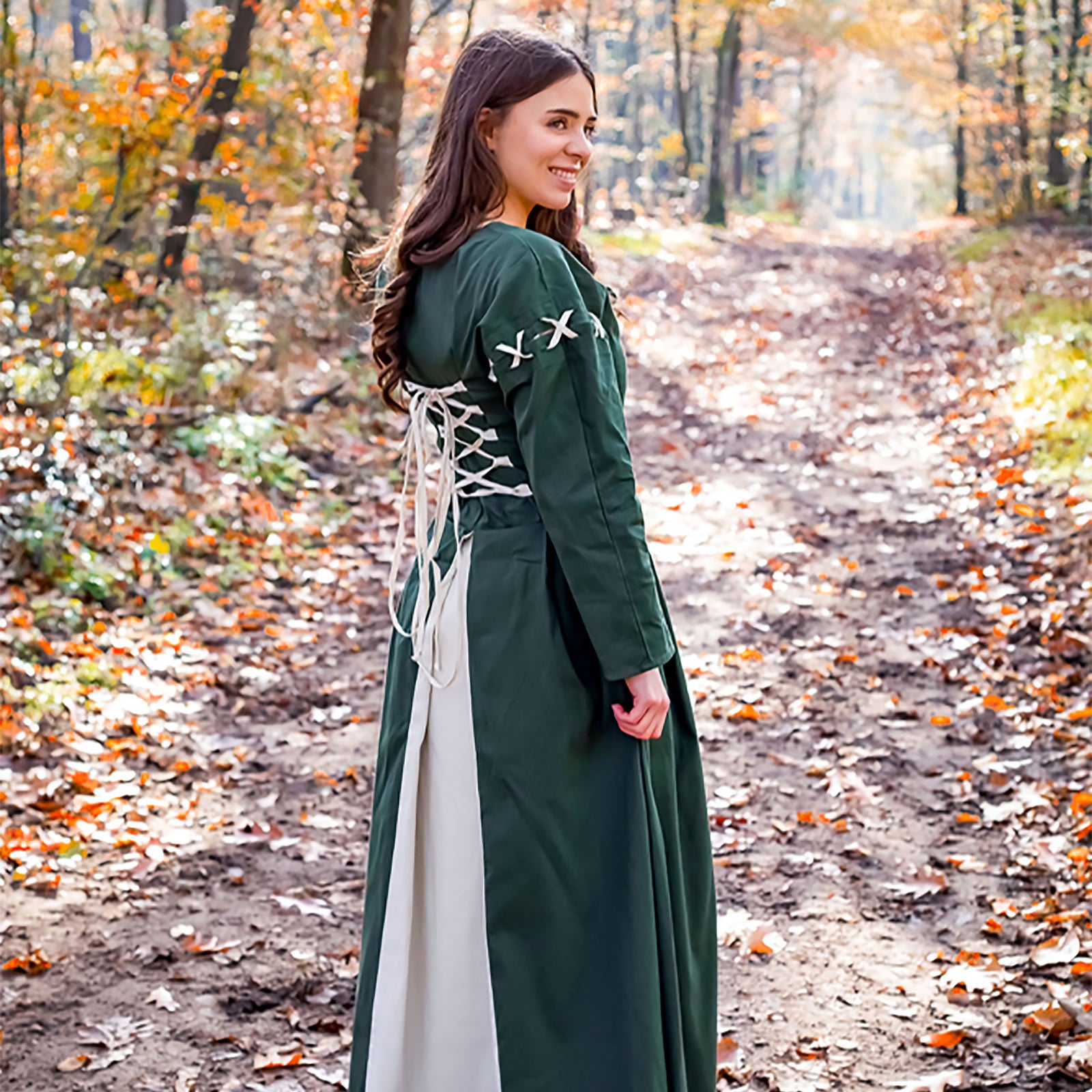 Imagen del producto Vestido medieval Larina verde-beige
