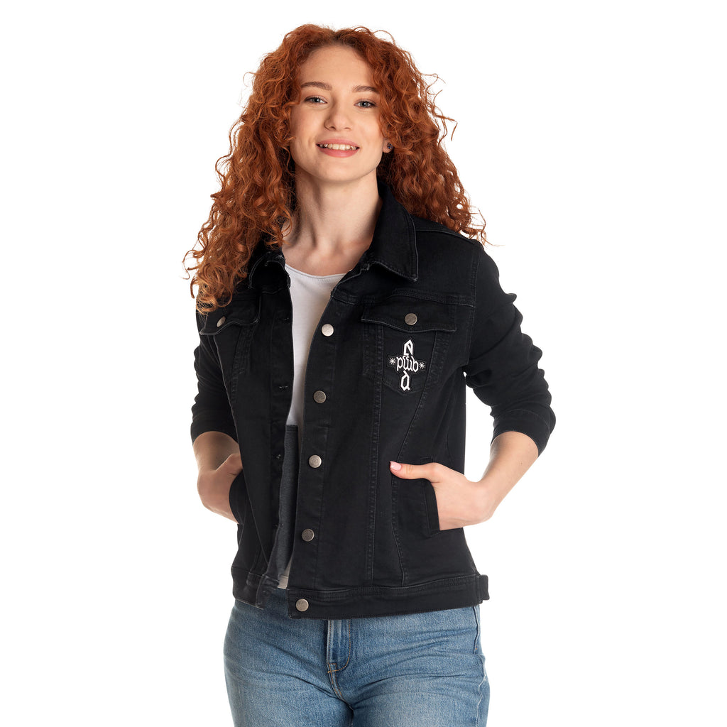 Imagen del producto Chaqueta vaquera negra con escudo de Dumbledore - Animales fantásticos