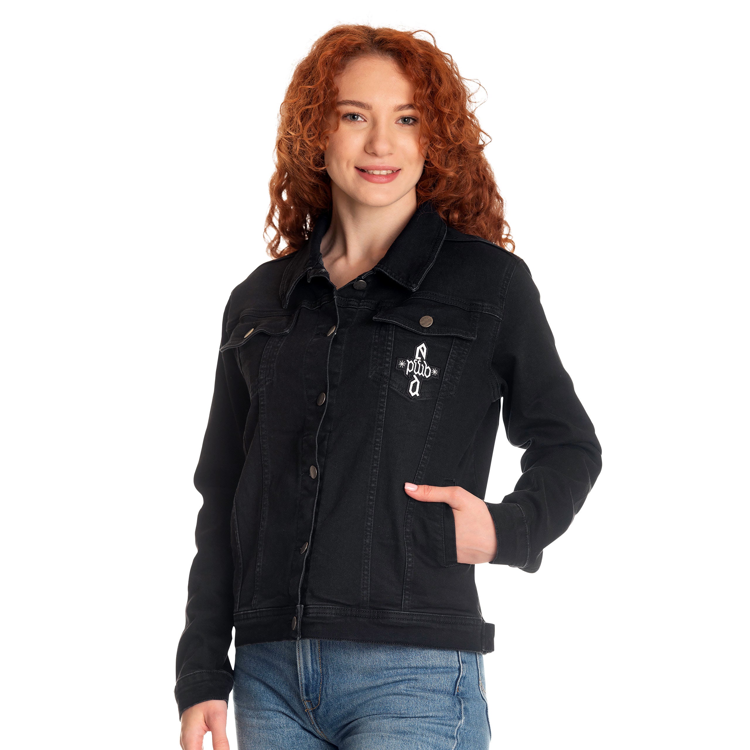 Imagen del producto Chaqueta vaquera negra con escudo de Dumbledore - Animales fantásticos