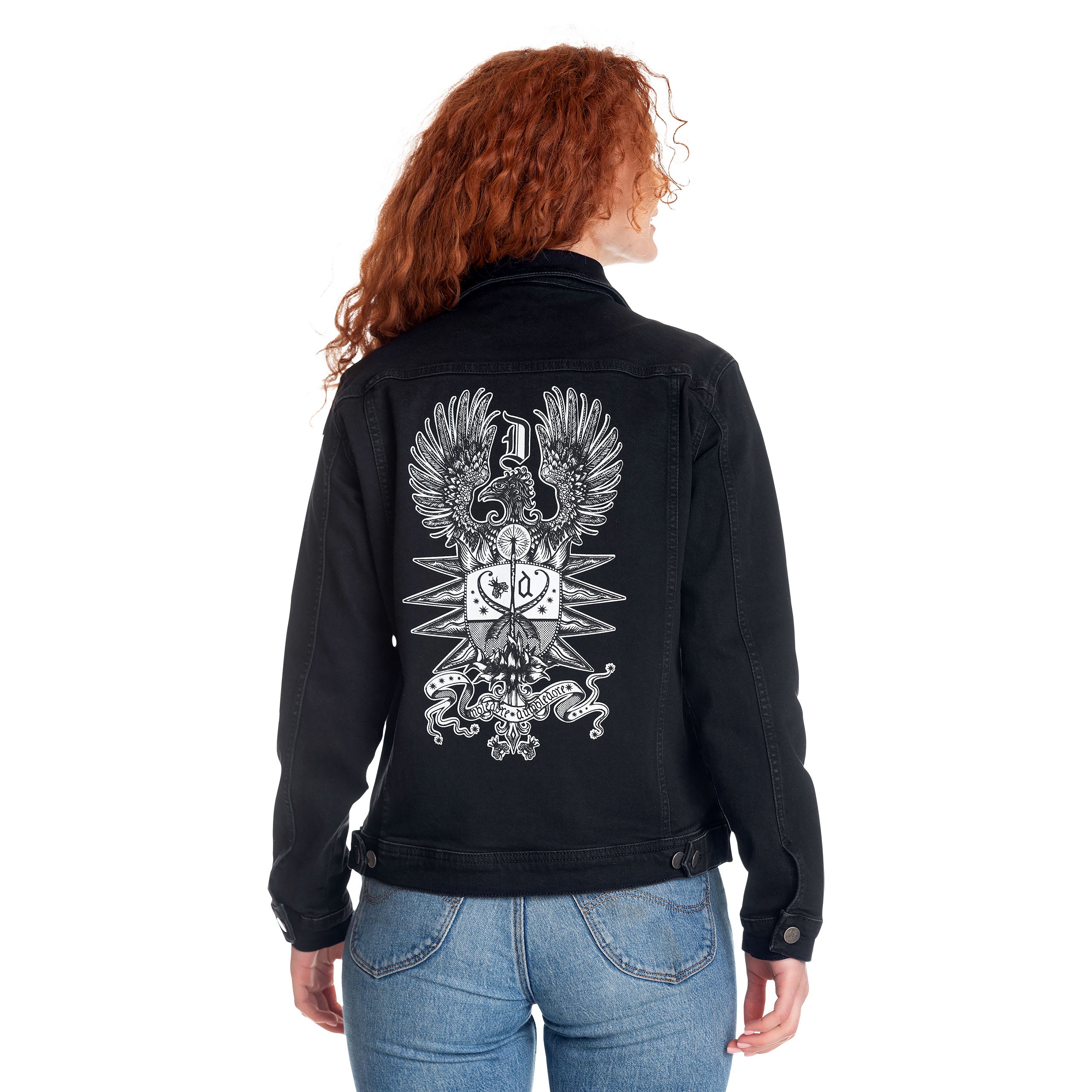 Imagen del producto Chaqueta vaquera negra con escudo de Dumbledore - Animales fantásticos