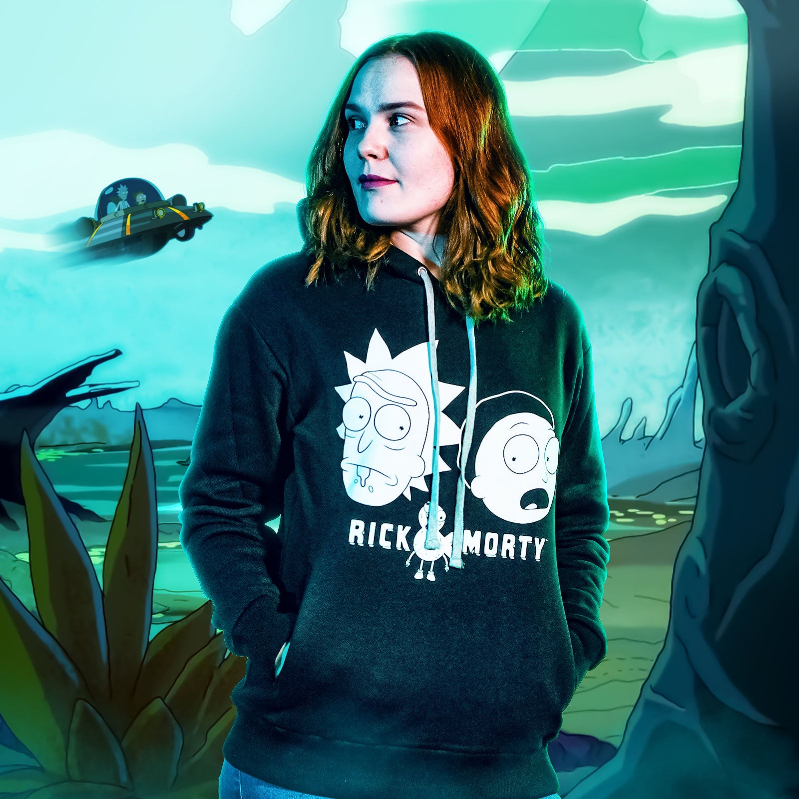 Imagen del producto Rick and Morty - Sudadera con capucha negra de caras