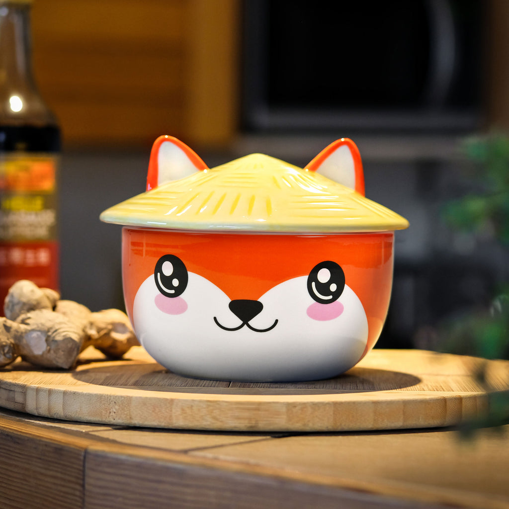Imagen del producto Tazón Kawaii de zorro con tapa para fans del Anime
