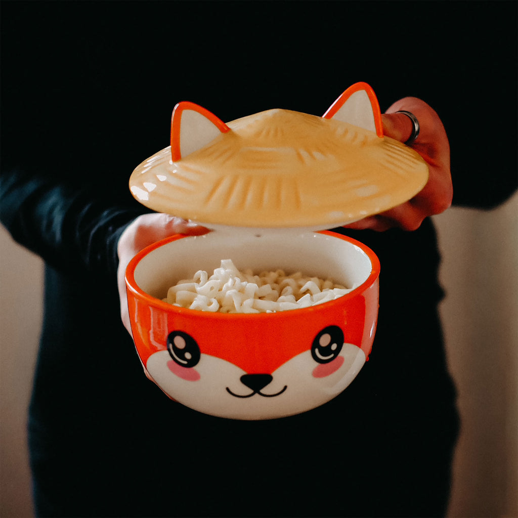 Imagen del producto Tazón Kawaii de zorro con tapa para fans del Anime