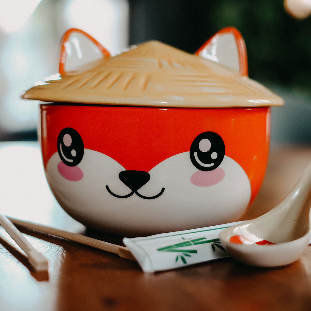 Imagen del producto Tazón Kawaii de zorro con tapa para fans del Anime