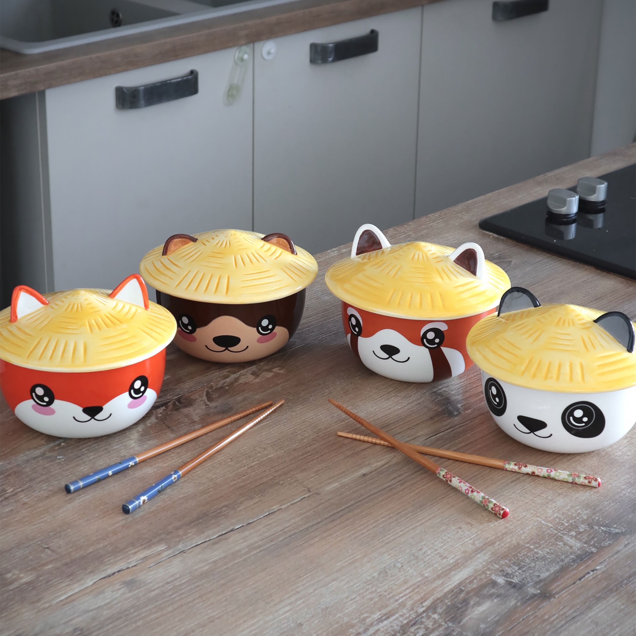 Imagen del producto Tazón Kawaii de zorro con tapa para fans del Anime