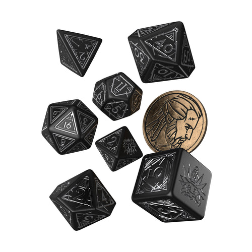 Imagen del producto Witcher - Set de dados RPG Geralt 7 piezas con moneda coleccionable de lobo
