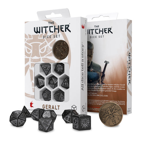 Imagen del producto Witcher - Set de dados RPG Geralt 7 piezas con moneda coleccionable de lobo