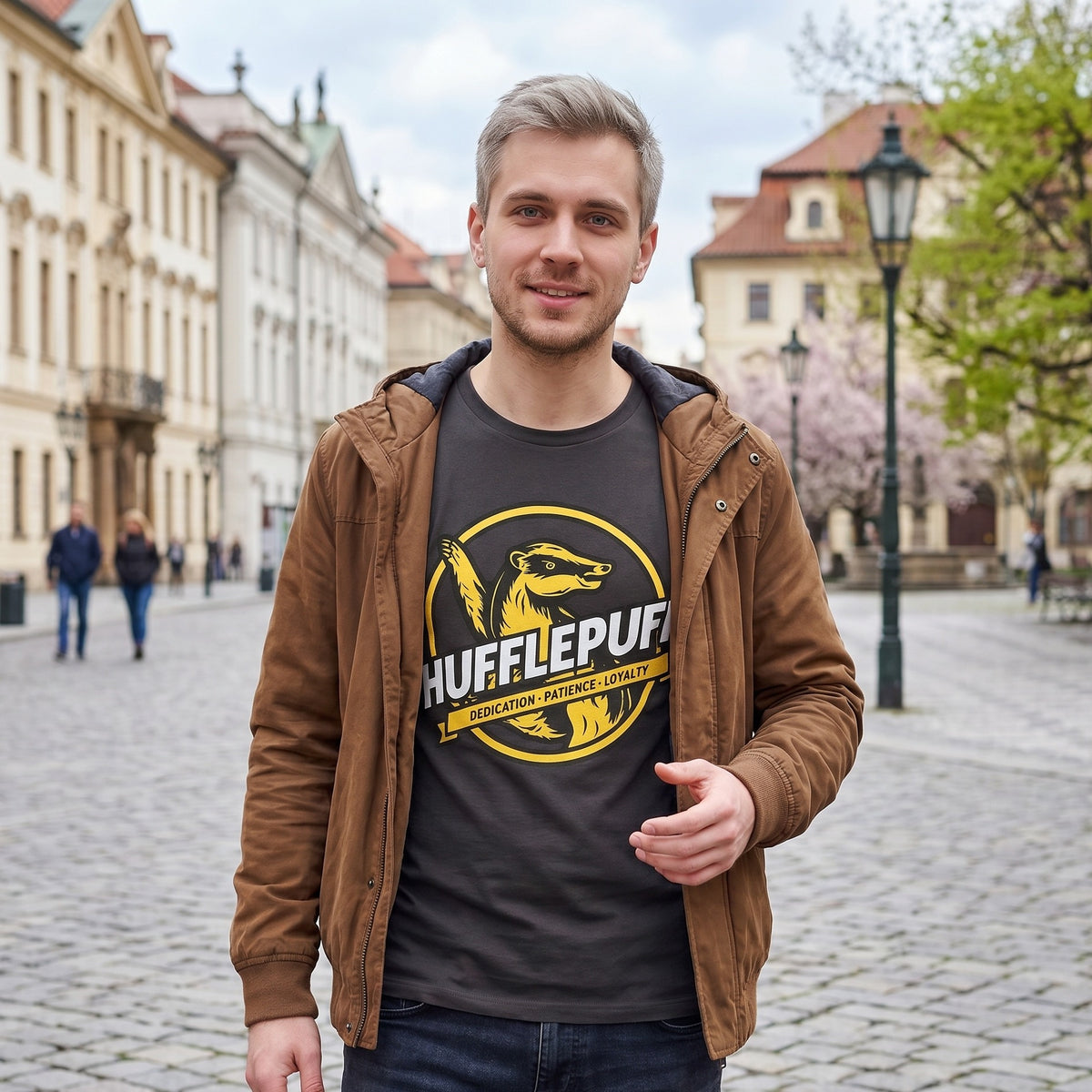 Imagen del producto Camiseta gris de Hufflepuff House Values - Harry Potter