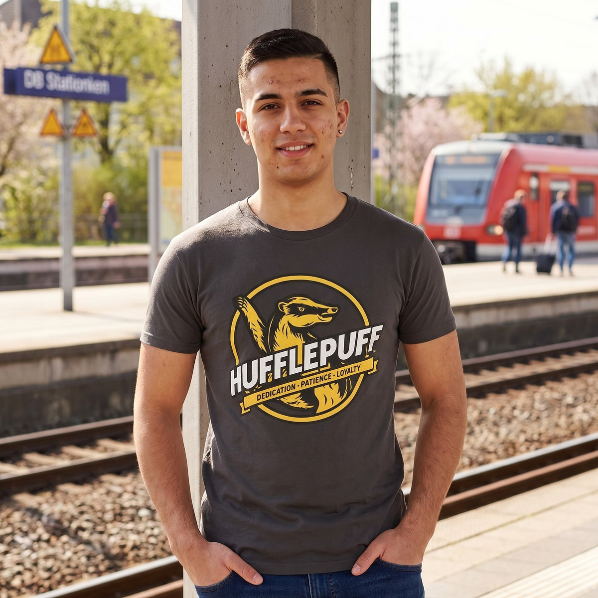Imagen del producto Camiseta gris de Hufflepuff House Values - Harry Potter