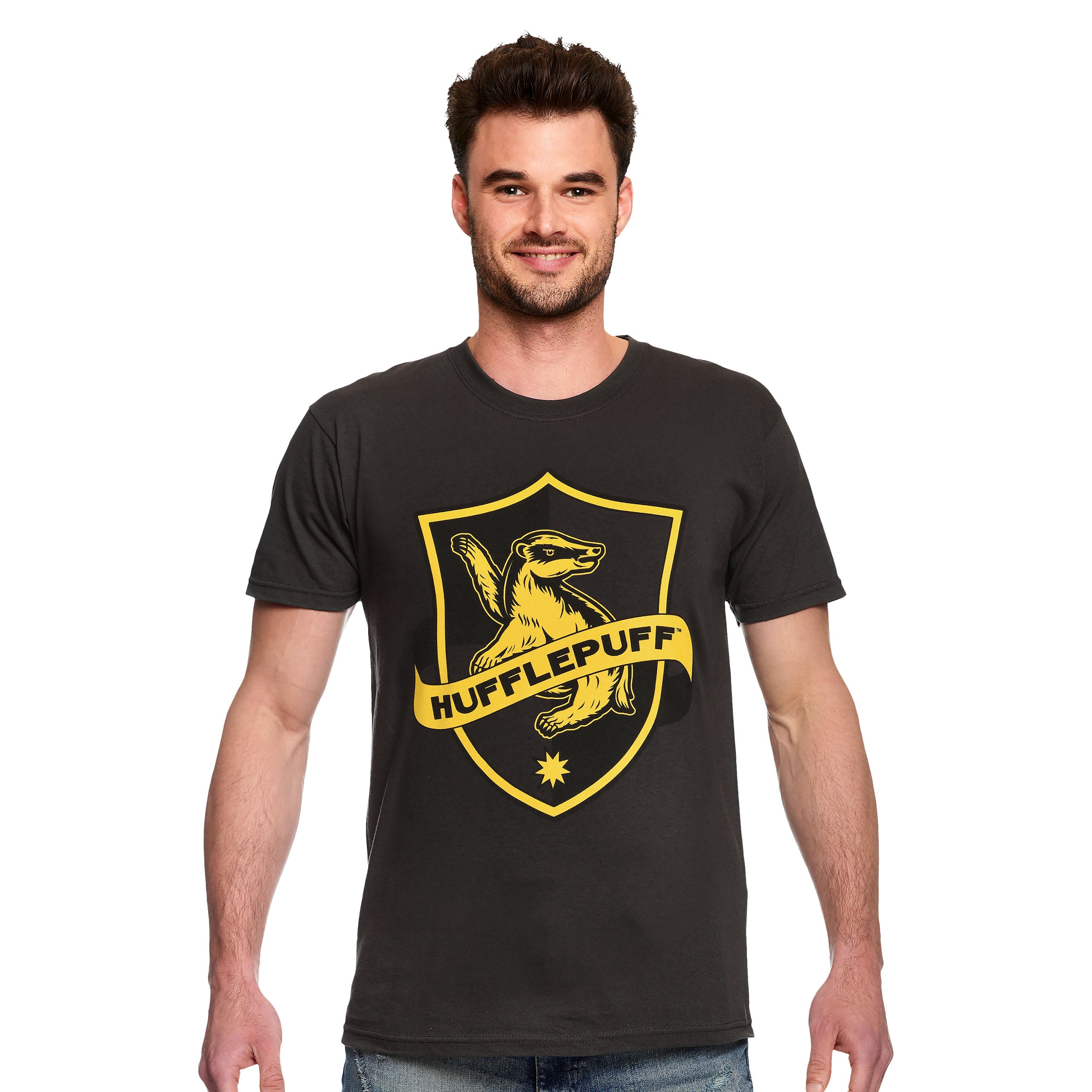 Imagen del producto Camiseta gris con logo de Hufflepuff - Harry Potter