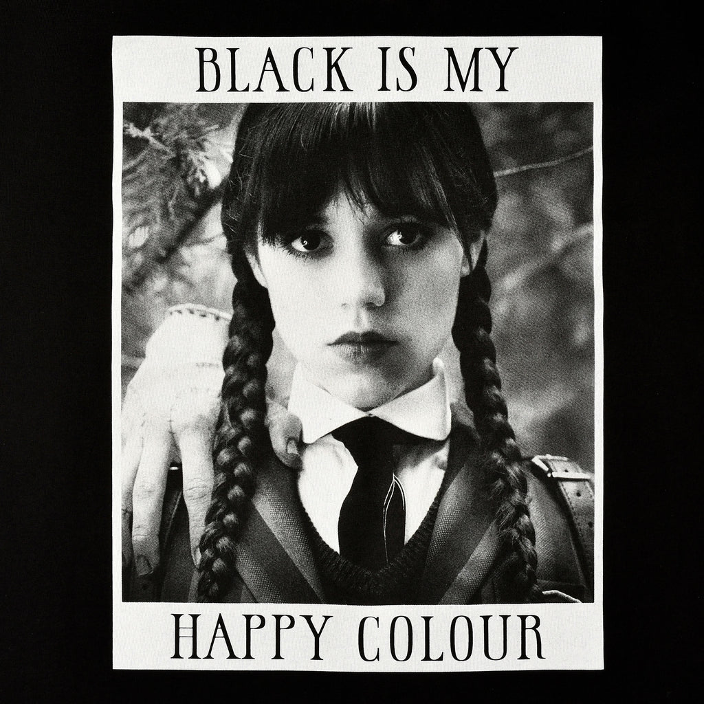 Imagen del producto Miércoles - Camiseta negra 'El negro es mi color feliz'