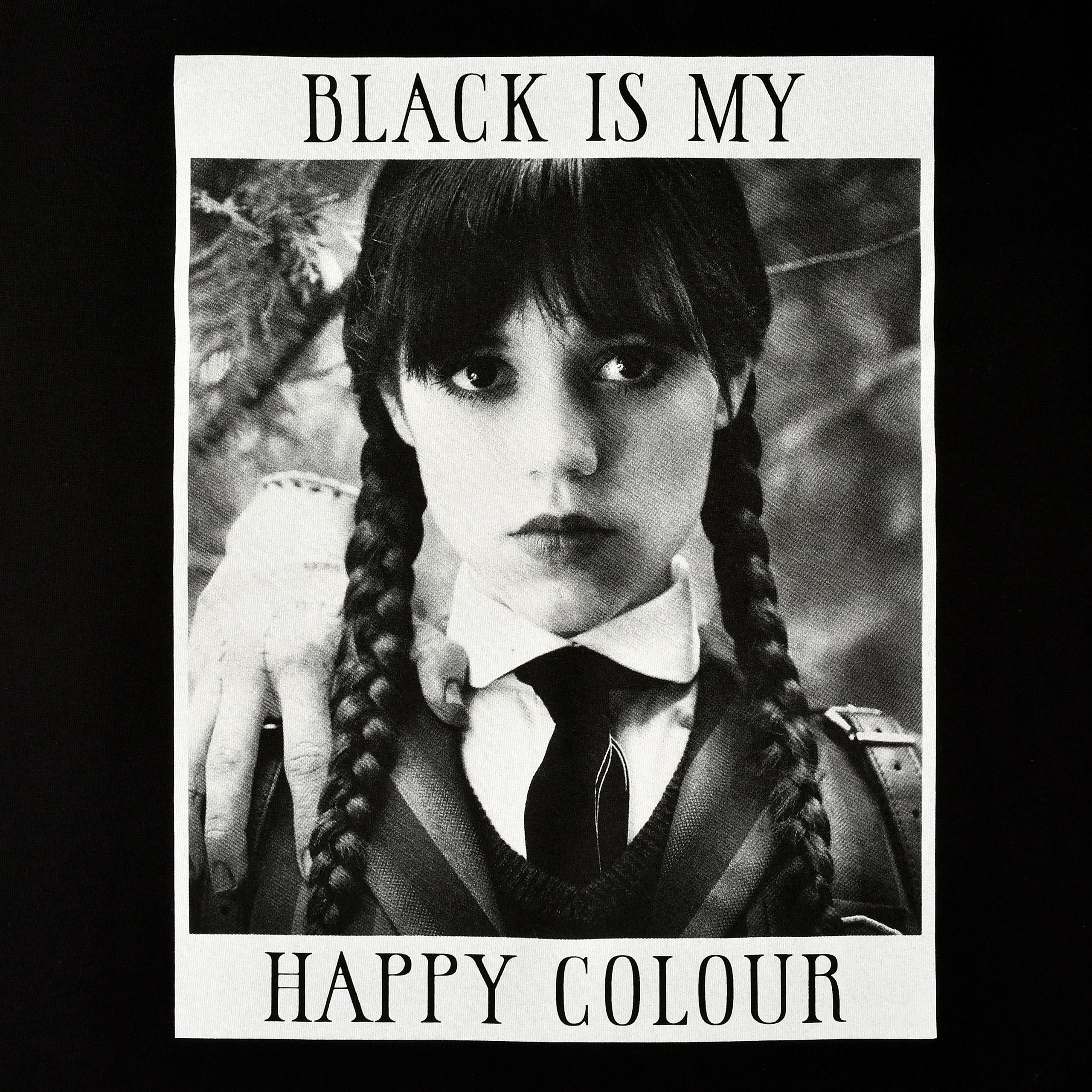 Imagen del producto Miércoles - Camiseta negra 'El negro es mi color feliz'