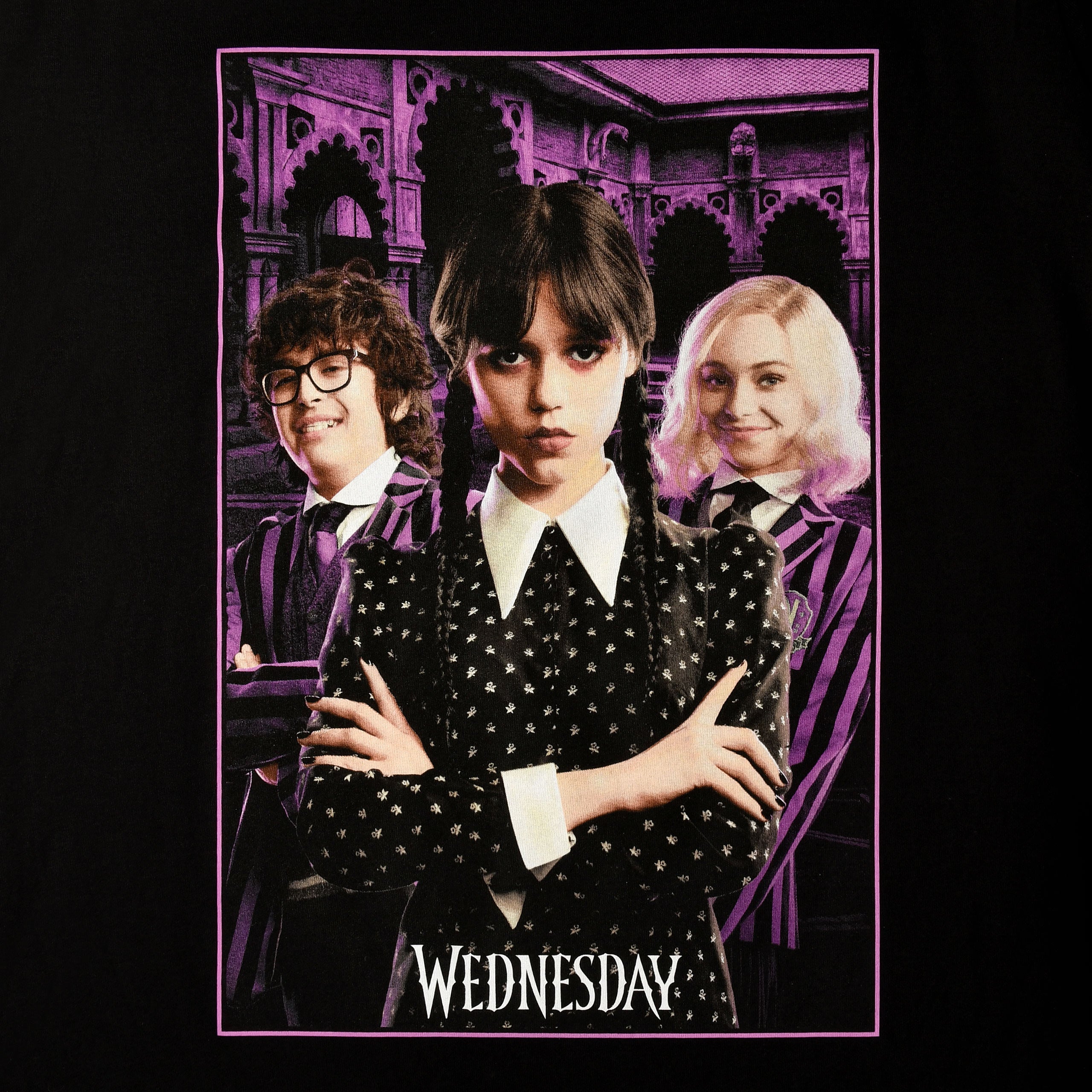 Imagen del producto Camiseta negra de collage de Wednesday con Enid y Eugene