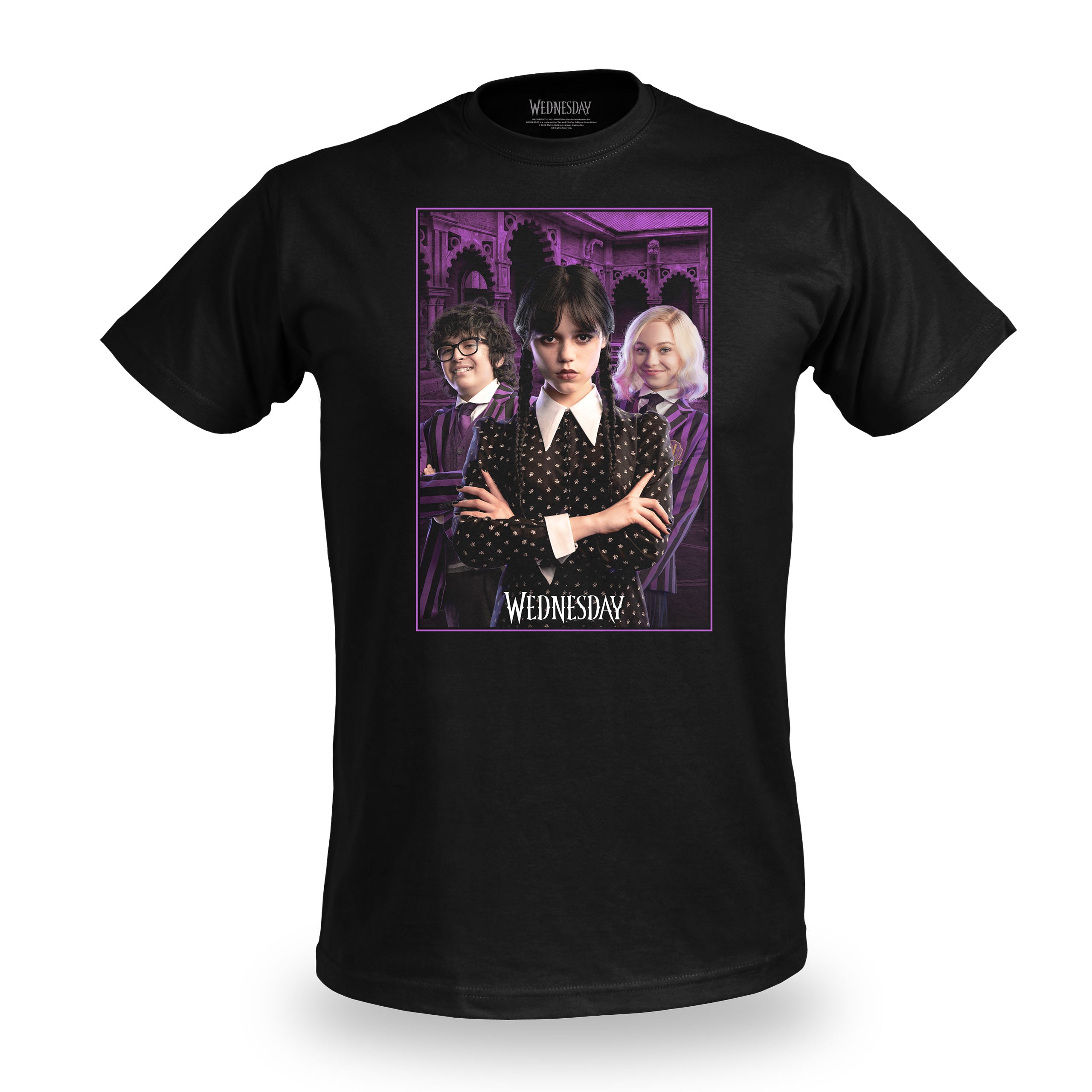 Imagen del producto Camiseta negra de collage de Wednesday con Enid y Eugene