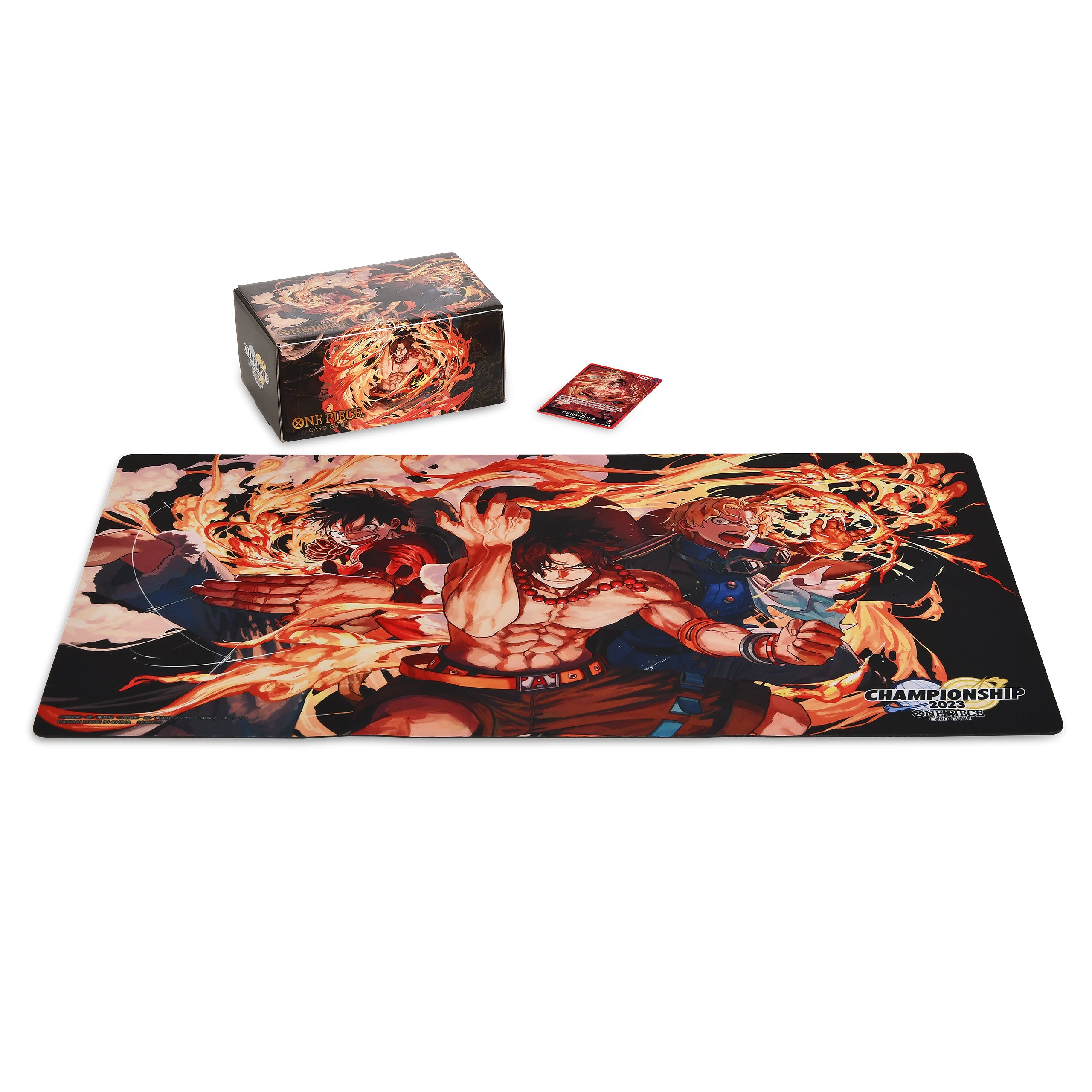 Imagen del producto One Piece Card Game - Alfombrilla y caja de almacenamiento de Ace, Sabo y Luffy