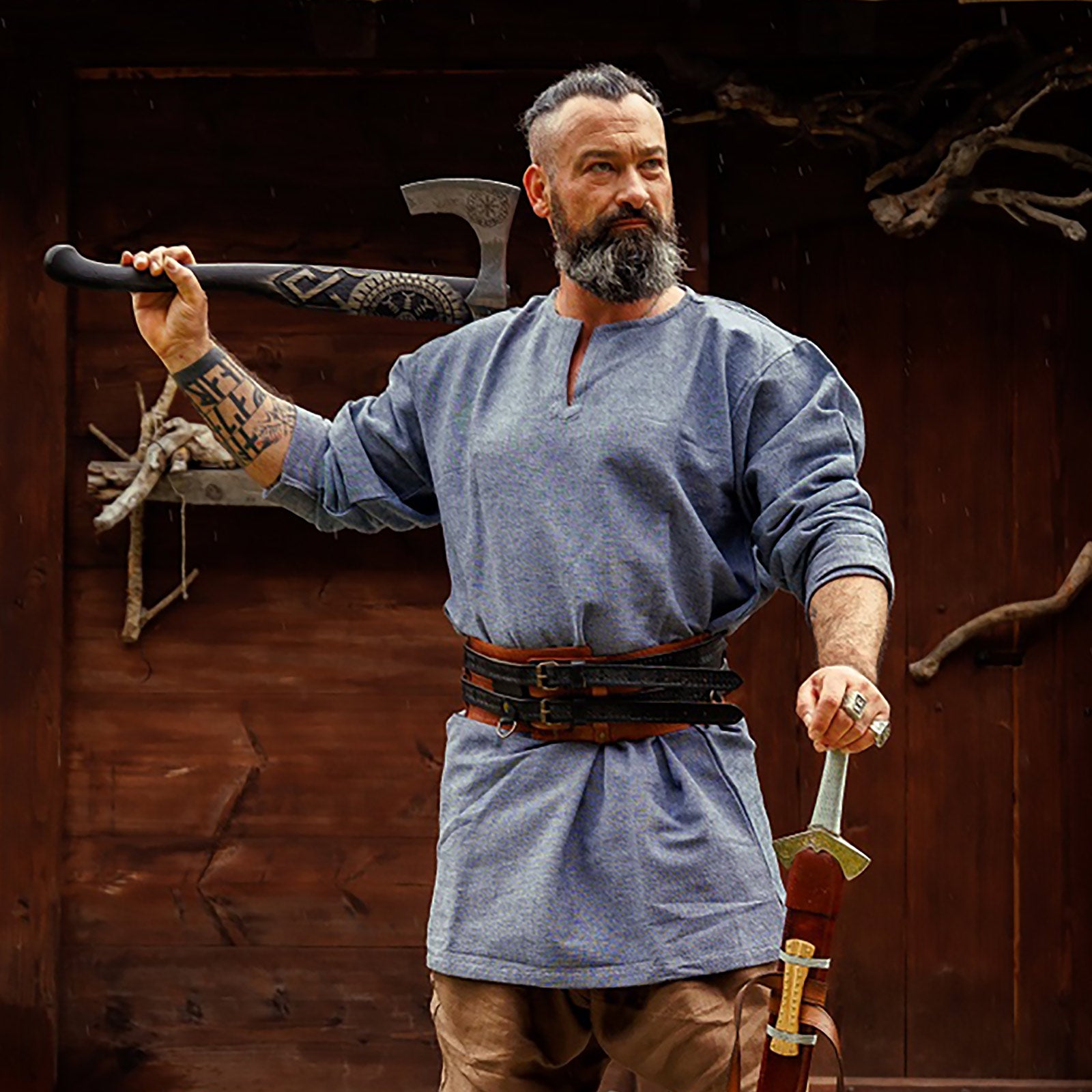 Imagen del producto Túnica vikinga Torsten azul-gris