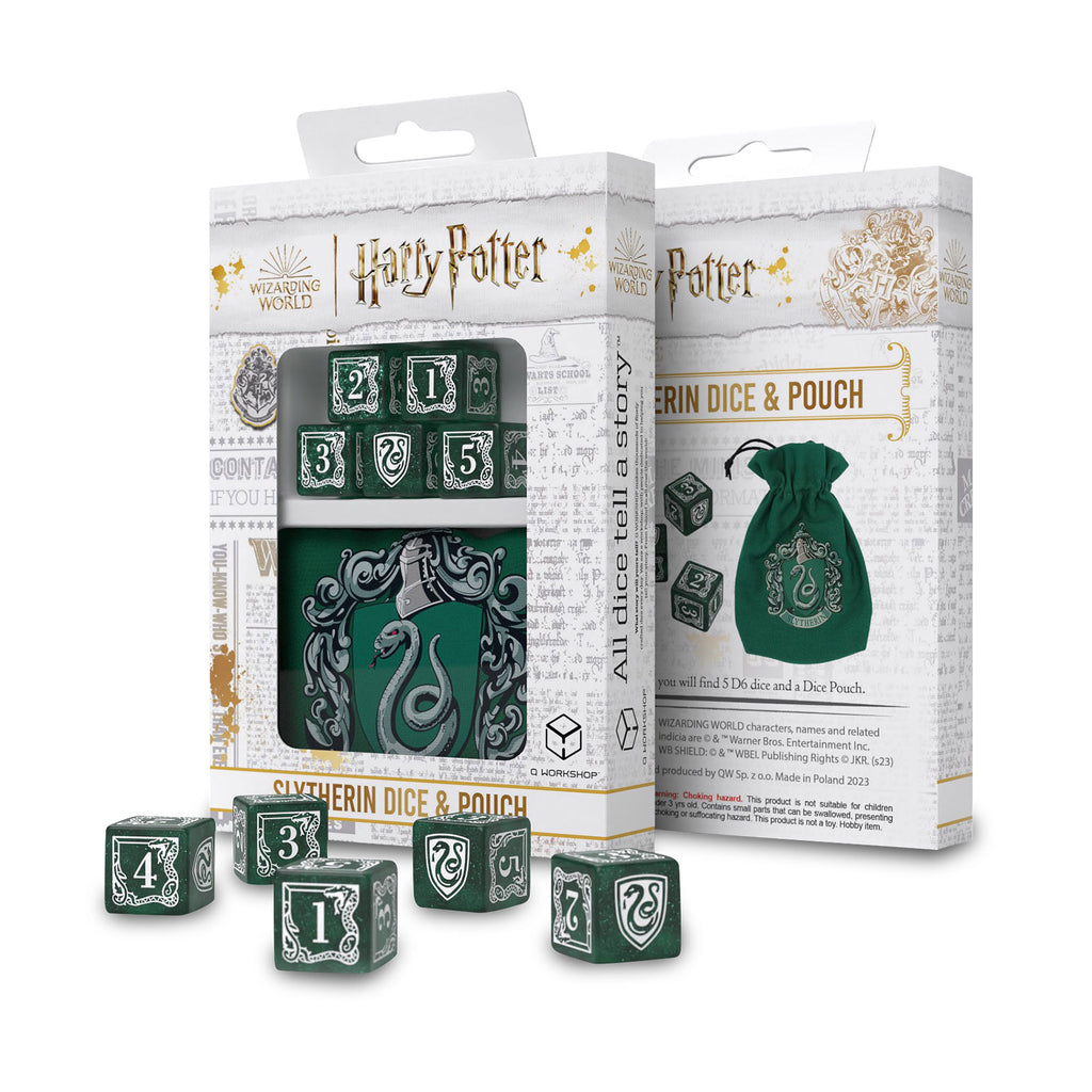Imagen del producto Harry Potter - Set de dados RPG de Slytherin 5 piezas con bolsa de dados verde