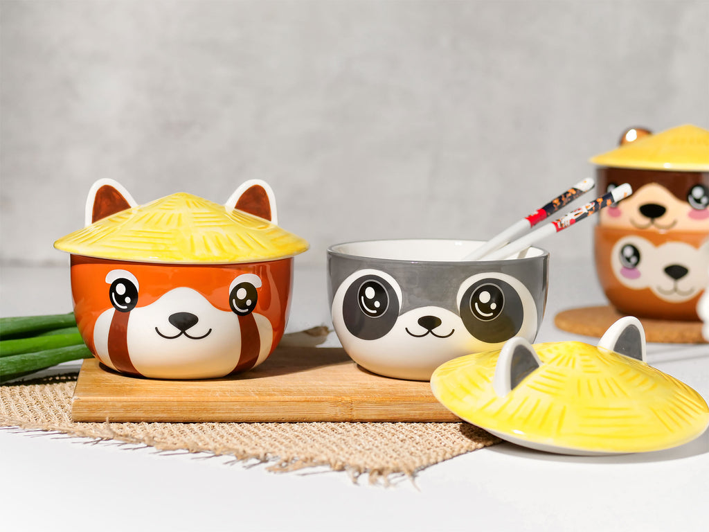 Imagen del producto Tazón Kawaii de Mapache con Tapa para Fans de Anime