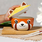 Imagen del producto Tazón Kawaii de Panda Rojo con tapa para fans del Anime